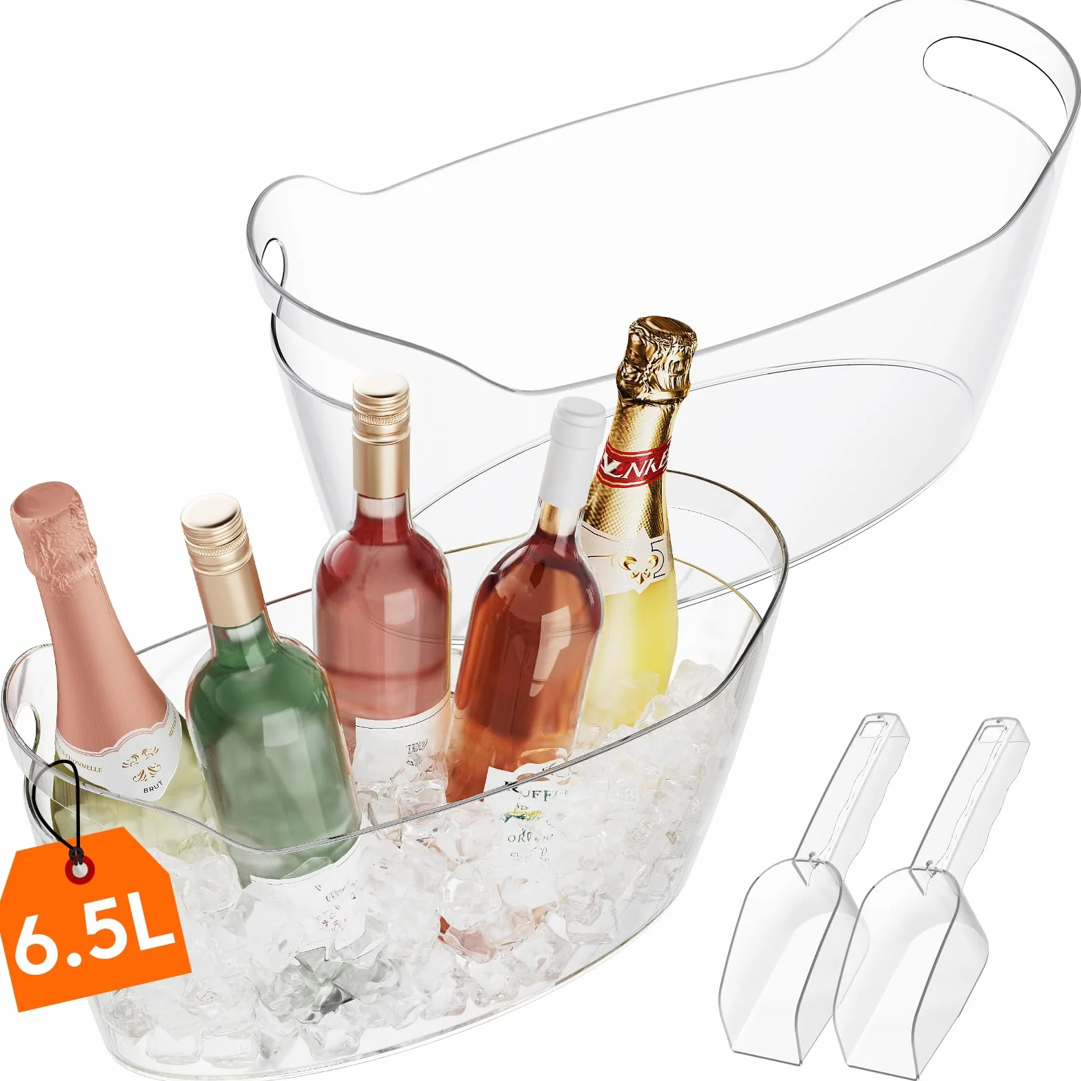 Lifewit Secchiello Ghiaccio Grande 6.5L Portatile con Cucchiaio, Cestello per Bottiglie Plastica, 38x18x20 cm, Set di 2