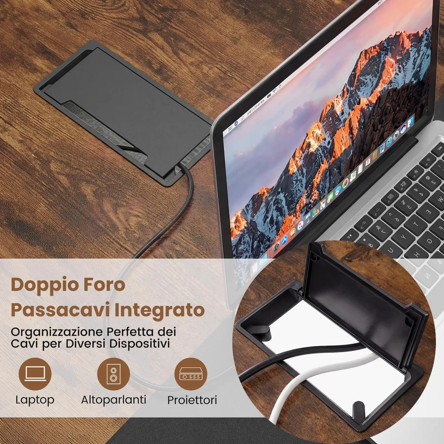 COSTWAY Tavolo da Conferenza 180 x 100 cm, Tavolo Riunioni Grande per 6-8 Persone, Postazione da Lavoro Stile Industriale con 2 Passacavi per Ufficio e Sala Riunioni