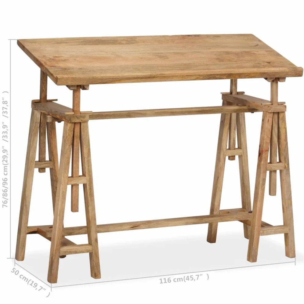 vidaXL Legno Massello di Mango Tavolo da Disegno Tecnico Inclinabile Scrivania