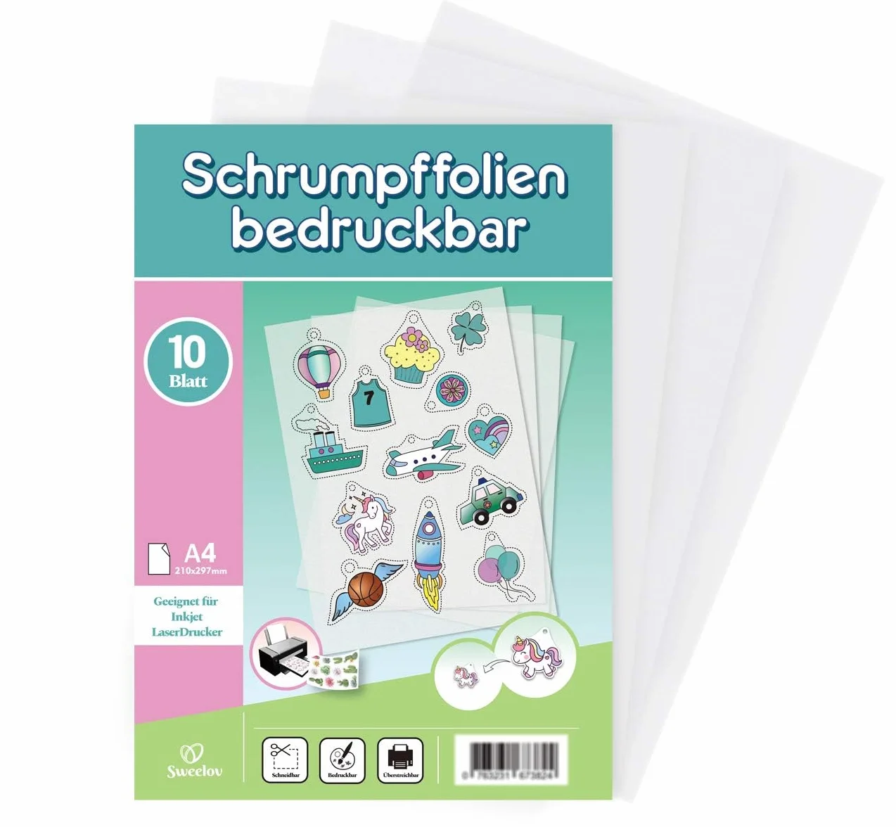 Sweelov Set di 10 fogli di pellicola termoretraibile stampabile A4 trasparente