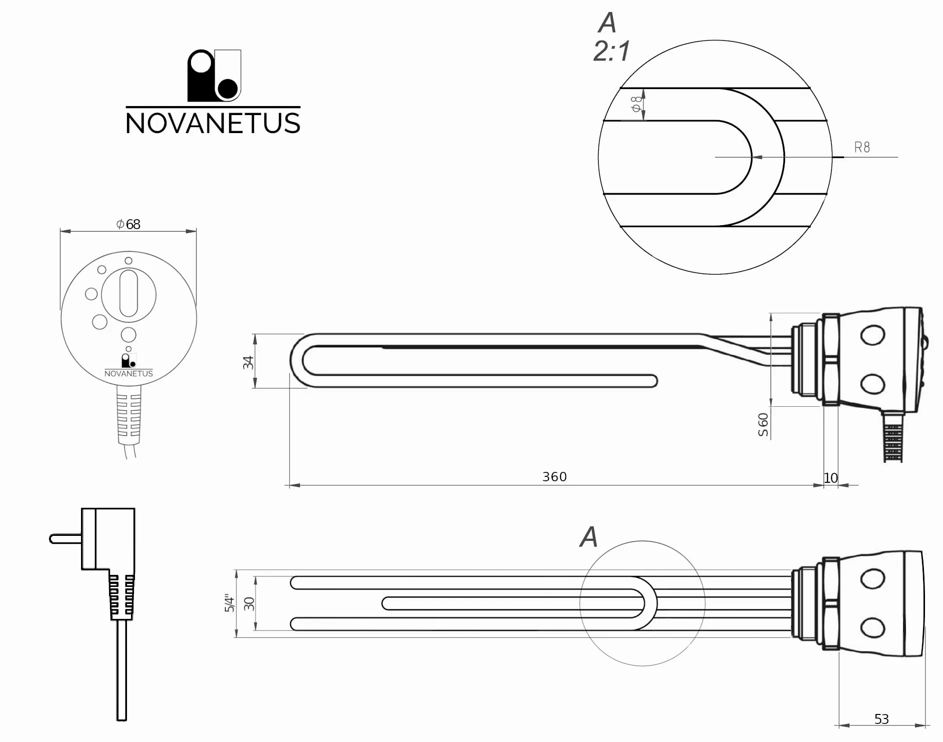 GEBN 5/4" 3kW 3000W 230V Riscaldatore ad Immersione Resistenza a Cartuccia per Caldaia Bollitore per Accumulo Acqua Calda INOX e Smaltato con Termostato