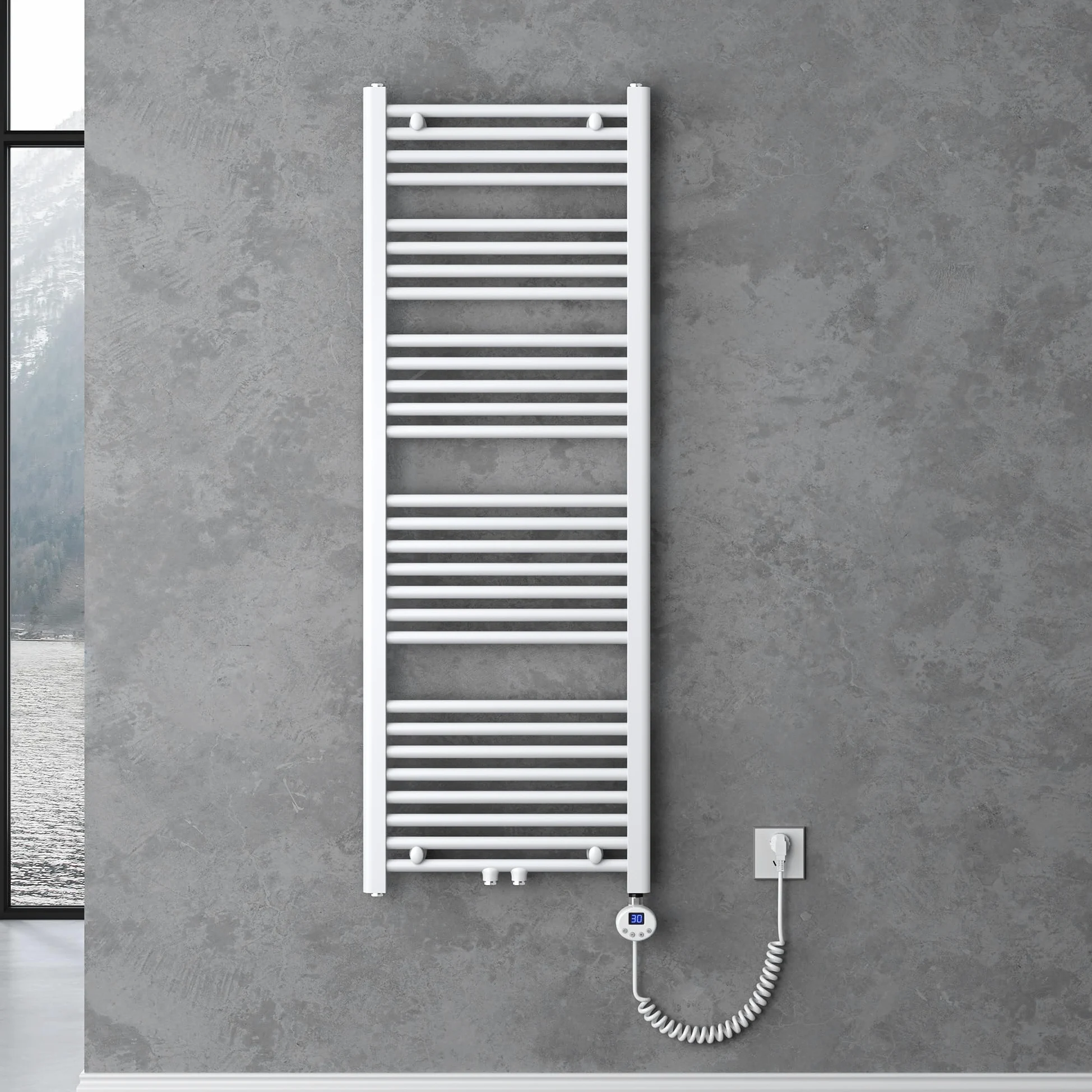 doporro Radiatore Piatto 140x50cm con Elemento Riscaldante 800W, Scaldasalviette da Bagno Termoarredo in Acciaio, Bianco, Riscaldamento Elettrico o ad Acqua Calda RHE
