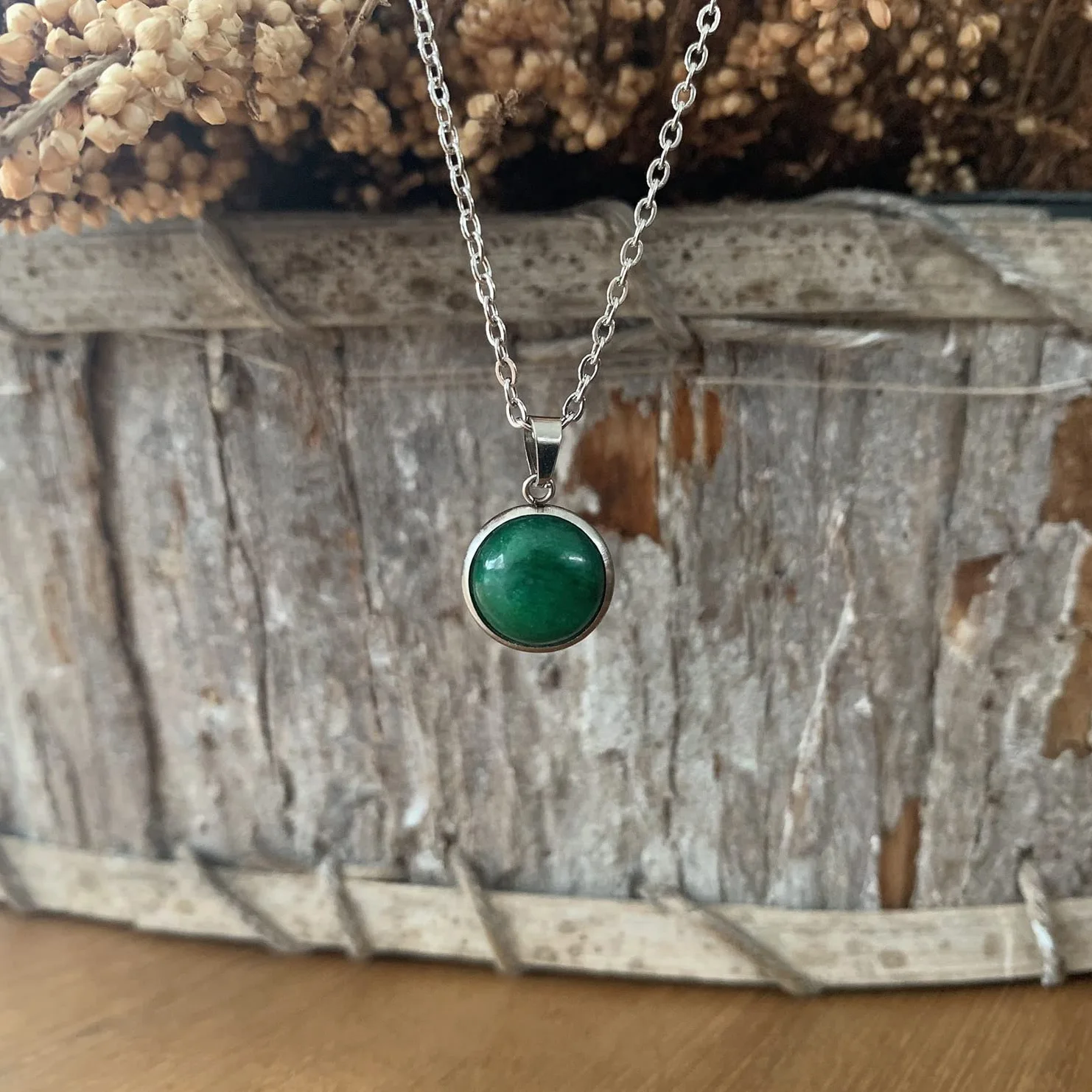 ASTER ALHELÍ Collana Donna Pietra Naturale Acciaio Inox Argentato Ciondolo Pietra Amuleto Protezione Regalo Originale