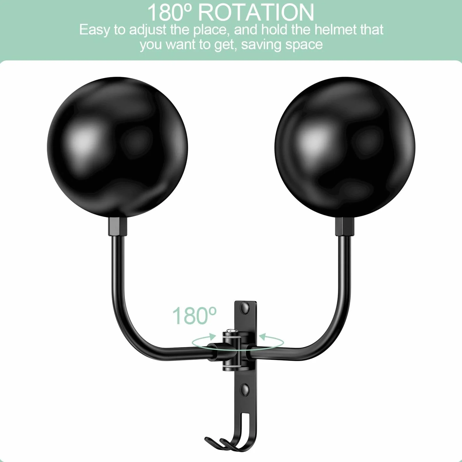 Porta Casco Moto da Parete, Supporto Caschi Moto Spherical 180° con Ganci per Guanti