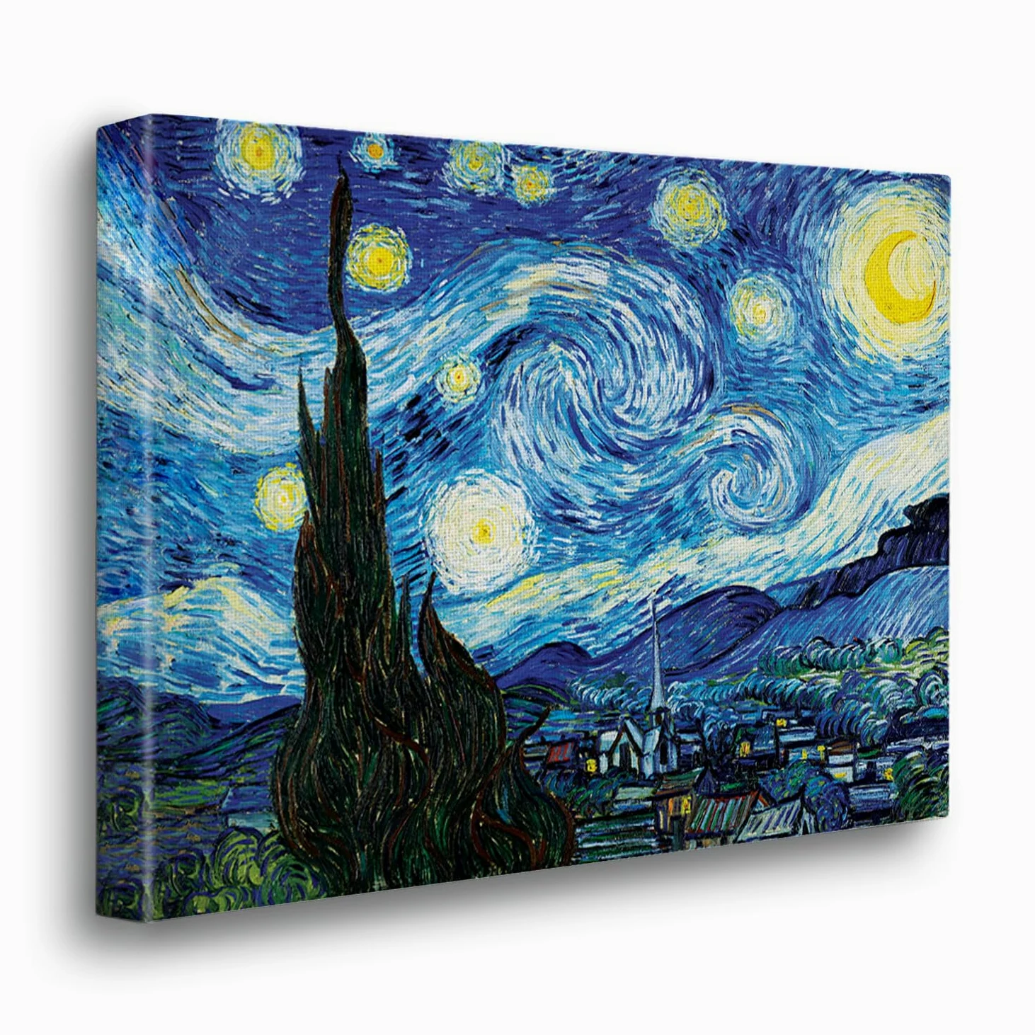 Giallobus - Quadro - Vincent Van Gogh - Notte stellata - Tela Canvas Telaio Premium Alto Spessore - 140x100 - Pronto da appendere - Quadri moderni per la casa