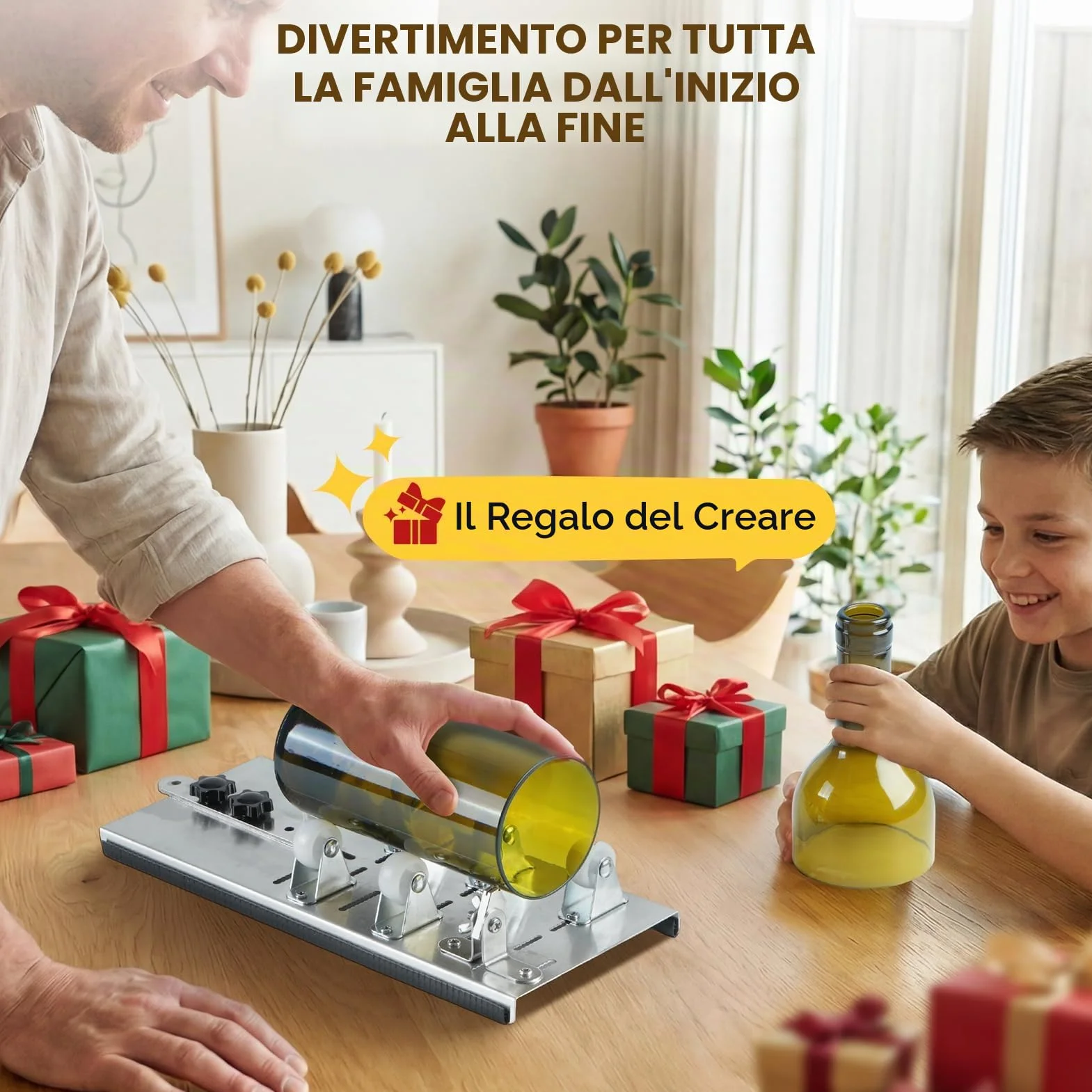 Tagliavetro Bottiglie Professionale, Taglierina per Bottiglia Vetro Vino Birra, Diamante Taglierino Vetro Acciaio Inossidabile Cutter