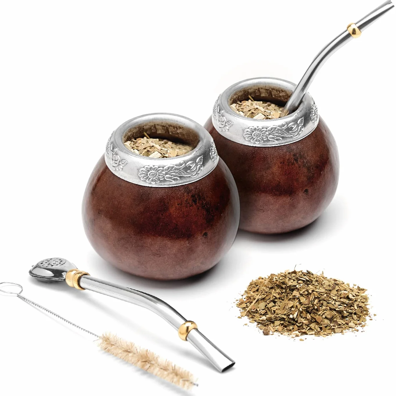 BALIBETOV Mate Argentino Te Mate Kit di Zucca Naturale Fatto a Mano Tazza Originale Bombilla Yerba Mate Set Autentico Marrone