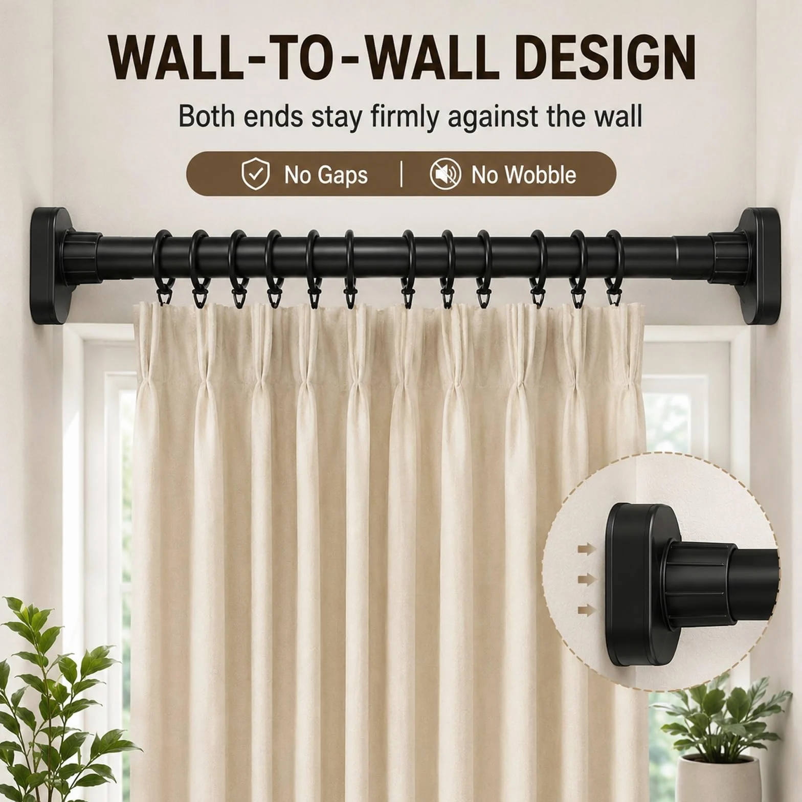 Bastone Tenda Doccia con 20 Anelli, da 50 a 520 cm, Bastone Tenda a Pressione in Acciaio Inox Antiruggine, Non Necessita di Foratura, Adatta a Finestre e Armadi(Black,210-310cm/83-122in)