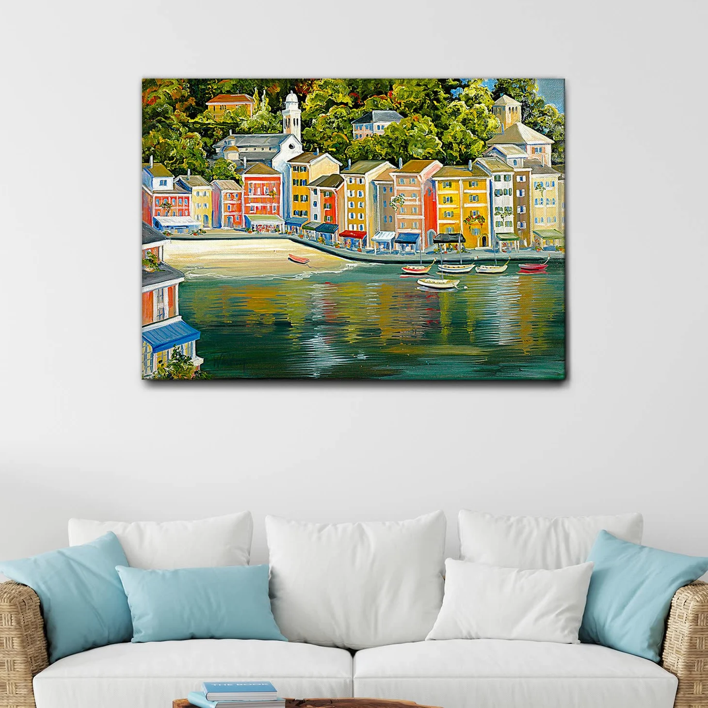 Giallobus - Quadro - Tisha Whitney - Portofino - Tela Canvas Telaio Standard - 140x100 - Pronto da Appendere - Quadri Moderni per la casa