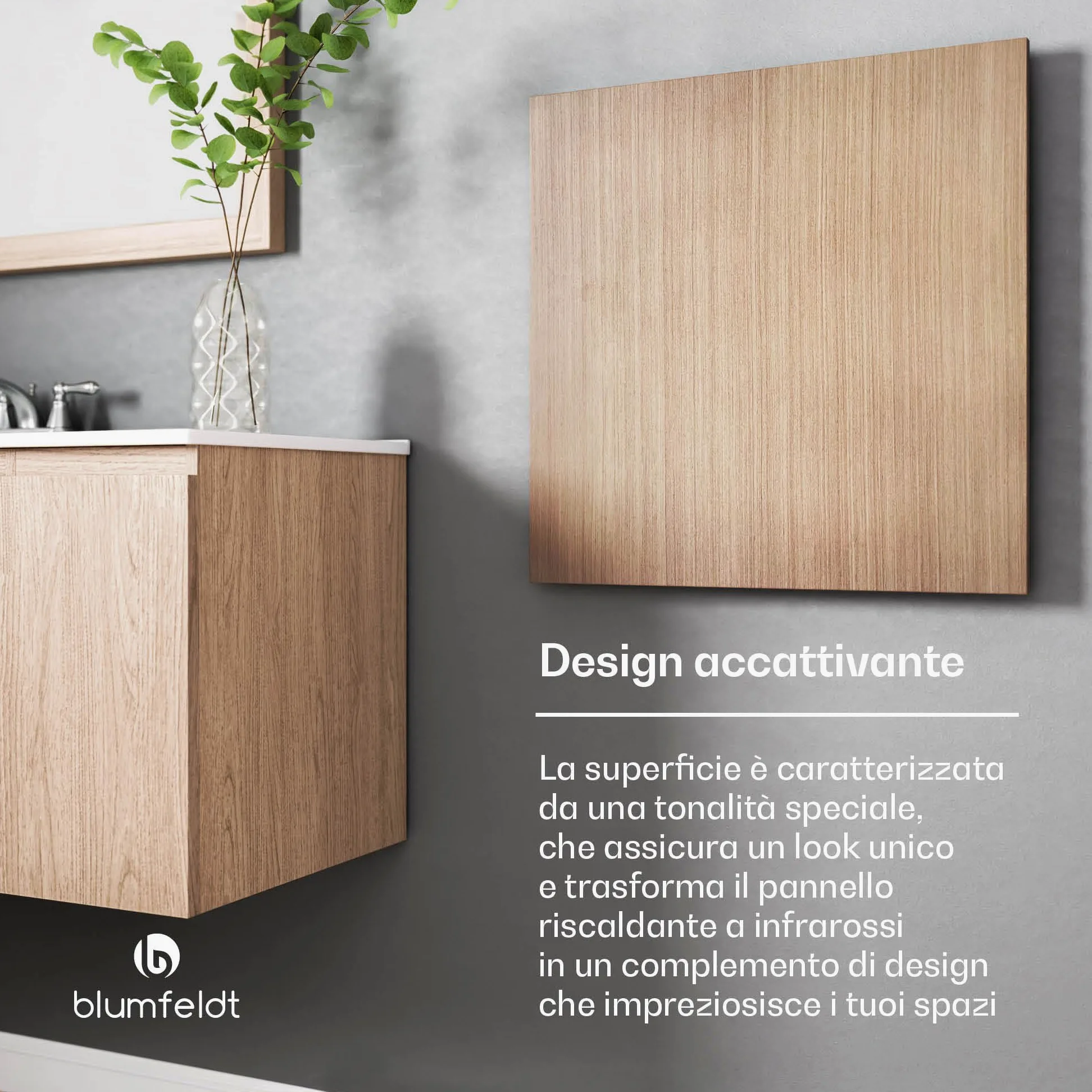 Blumfeldt - Pannello Radiante a Infrarossi, 350W – Montaggio a Parete, Controllo WiFi, IP44, Termostato Integrato, Timer 24h, Efficienza Energetica del 99%, Design in Legno, per Riscaldamento Rapido