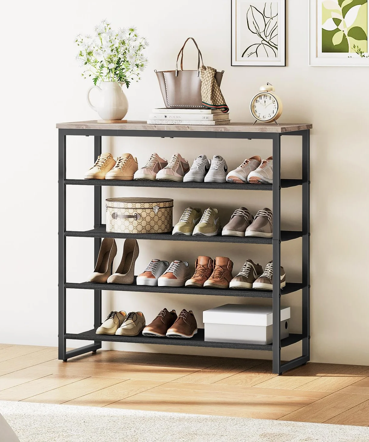 HOOBRO Scarpiera a 5 Ripiani Portascarpe Organizzatore 16-20 Paia di Scarpe 4 Ripiani in Tessuto Oxford Grigio Talpa