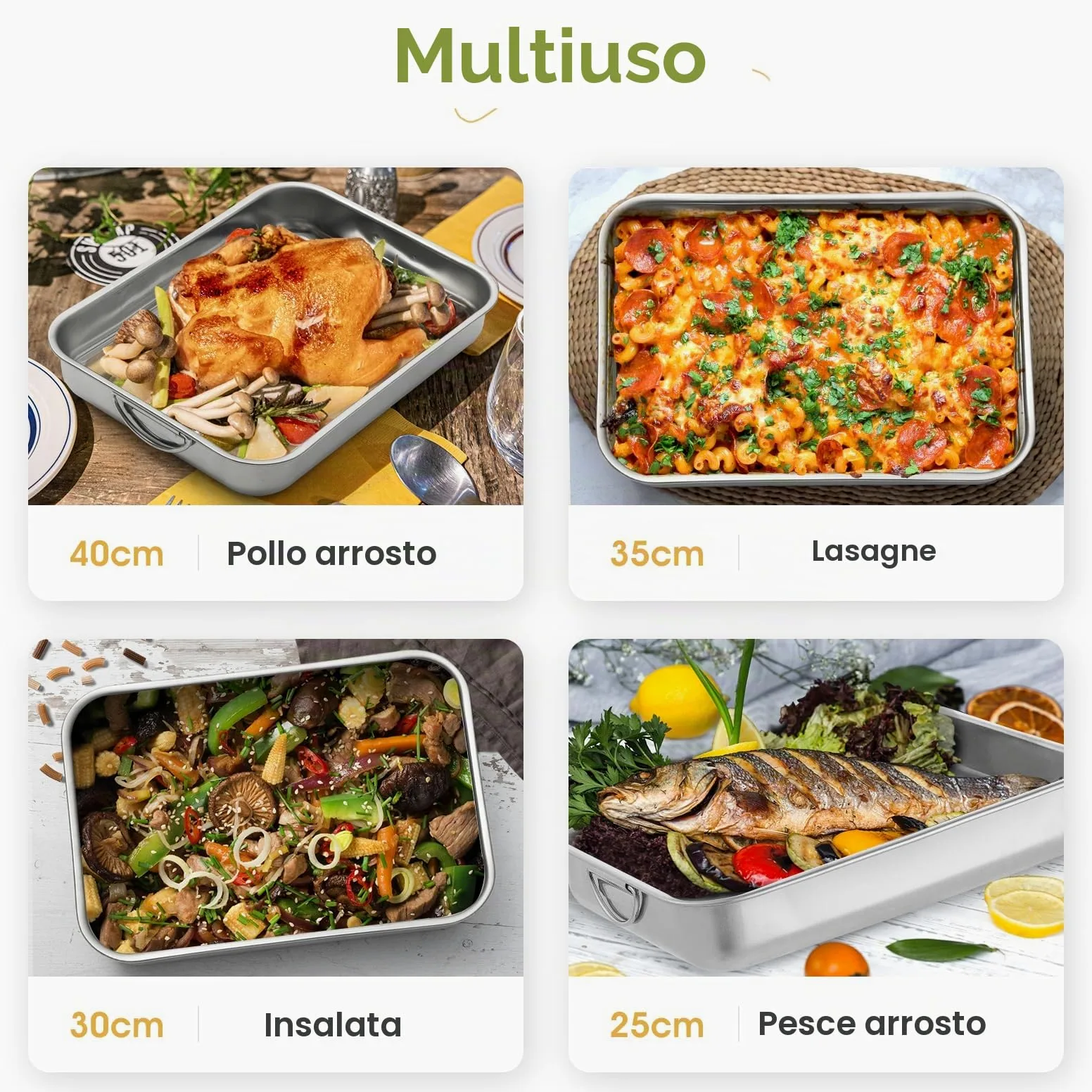 Set di Teglie da Forno da 4 Pezzi in acciaio inox rettangolare con maniglie