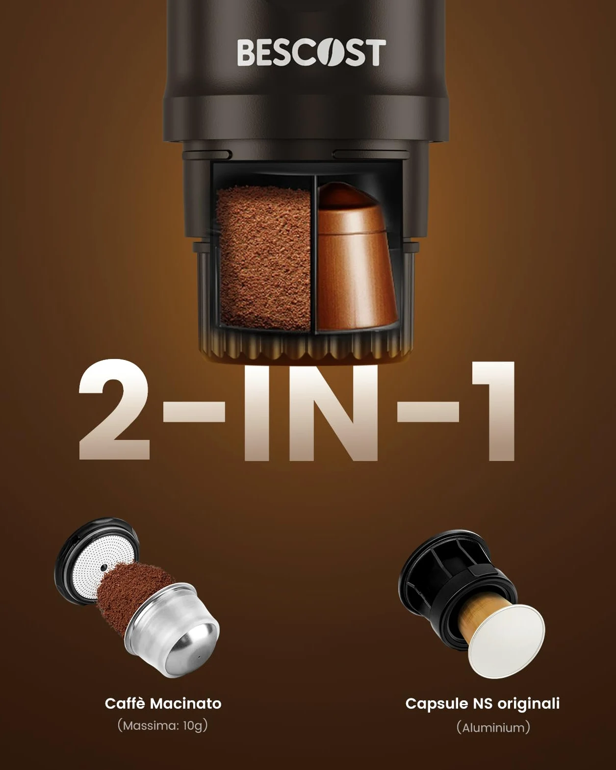 Macchina Caffè Portatile 20 Bar, Auto-Riscaldamento 3 Min, Batteria 9600mAh USB-C, Compatibile con Capsule NS e Caffè Macinato,Libertà di Espresso Ovunque Campeggio Auto Camper Barca Ufficio