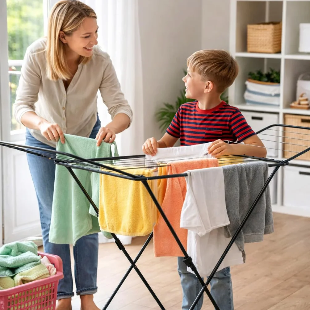 AGRICOLA GIRALDI Stendibiancheria da Pavimento, 18 METRI DI STENDITURA, in Acciaio - Stendino Pieghevole con Piedini Antiscivolo, Sistema Anti-Chiusura, Certificato TÜV-GS, Made in Italy, BLACK