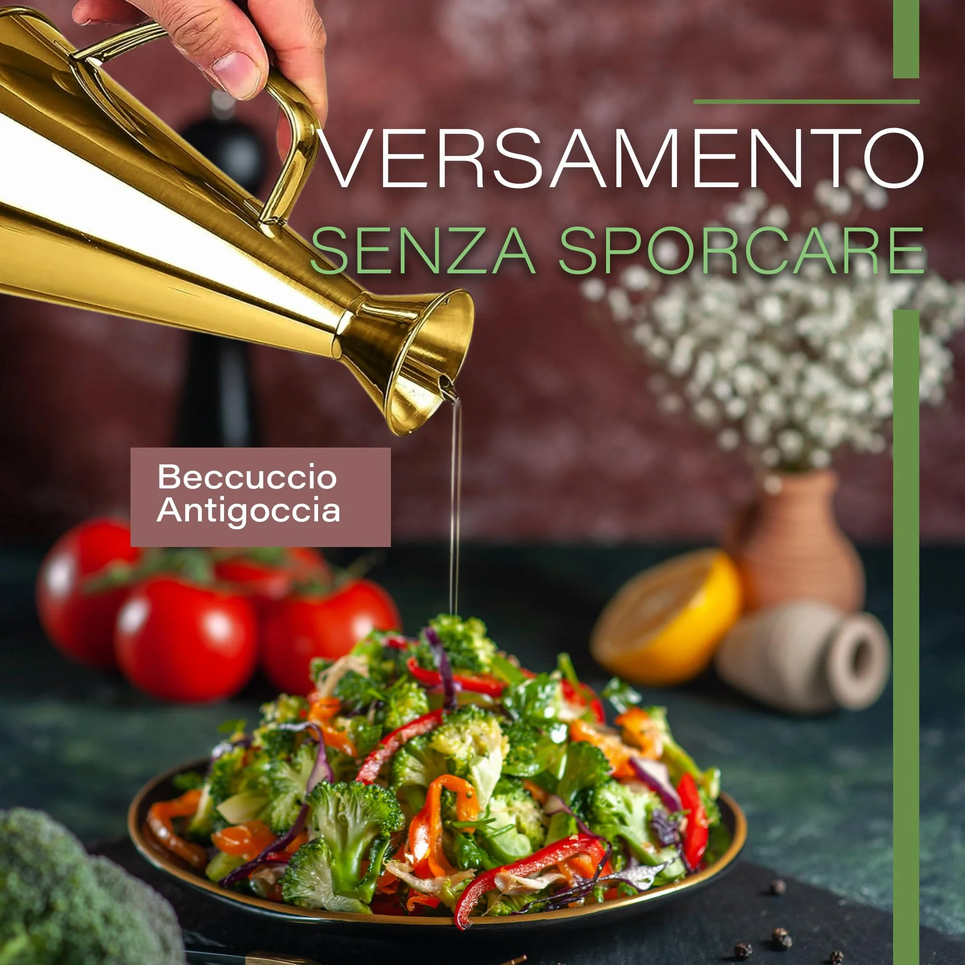 Oliera da Tavola in Acciaio Inossidabile 500ml Salvagoccia per Olio e Aceto