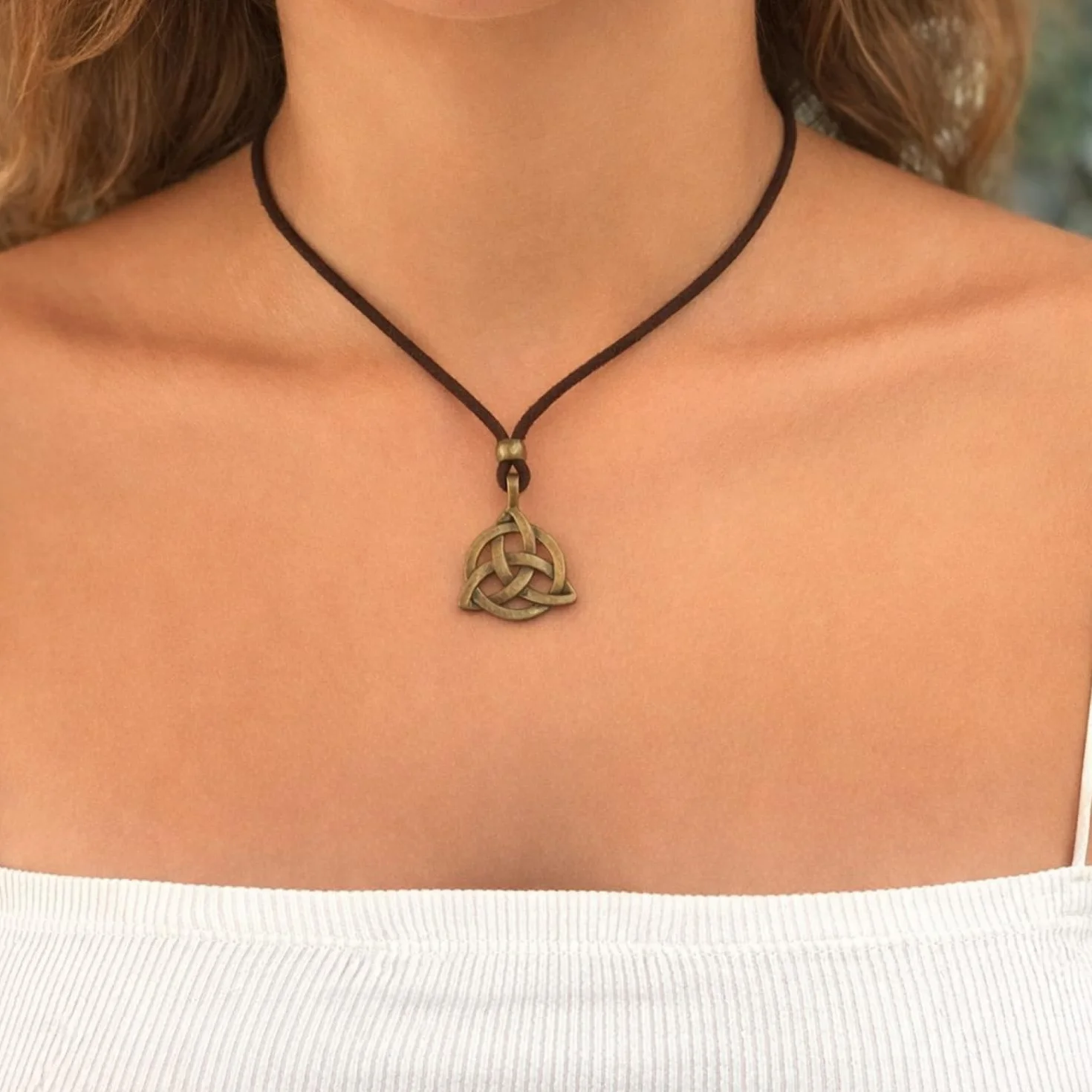 Collana Celtica Donna Uomo con Ciondolo Triquetra Nodo della Trinità in Argento Antico o Bronzo - Amuleto di Protezione Regolabile