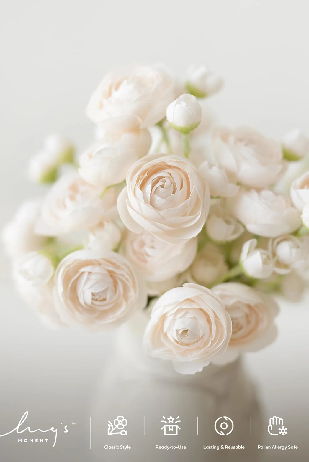 Ling's moment Ranuncolo artificiale, mini ranuncolo in finta seta, per bouquet fai da te, fiori finti per matrimoni, centrotavola, decorazioni per addio al nubilato, crema
