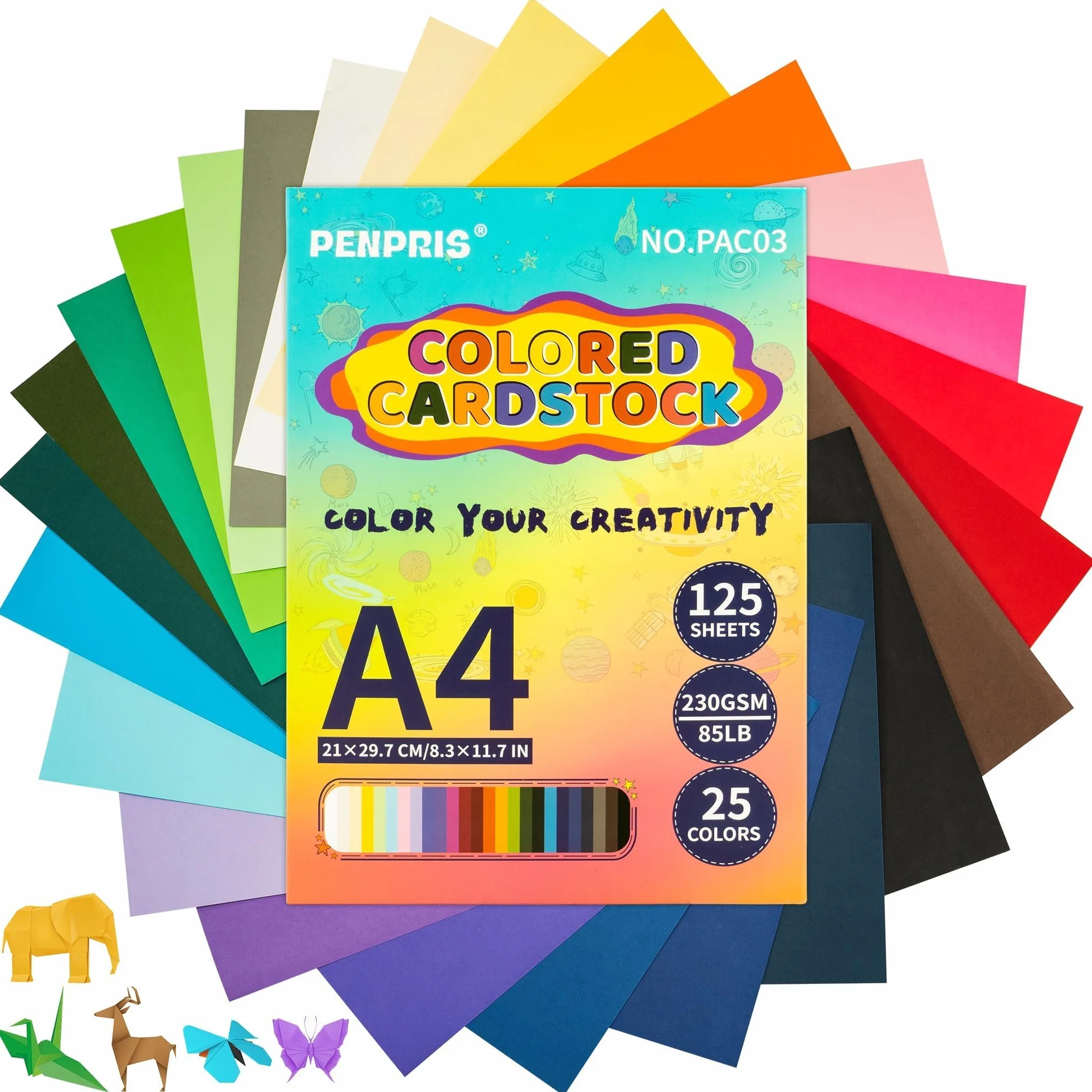 Cartoncino colorato A4 230 g/m², 125 fogli, 25 colori per scrapbooking