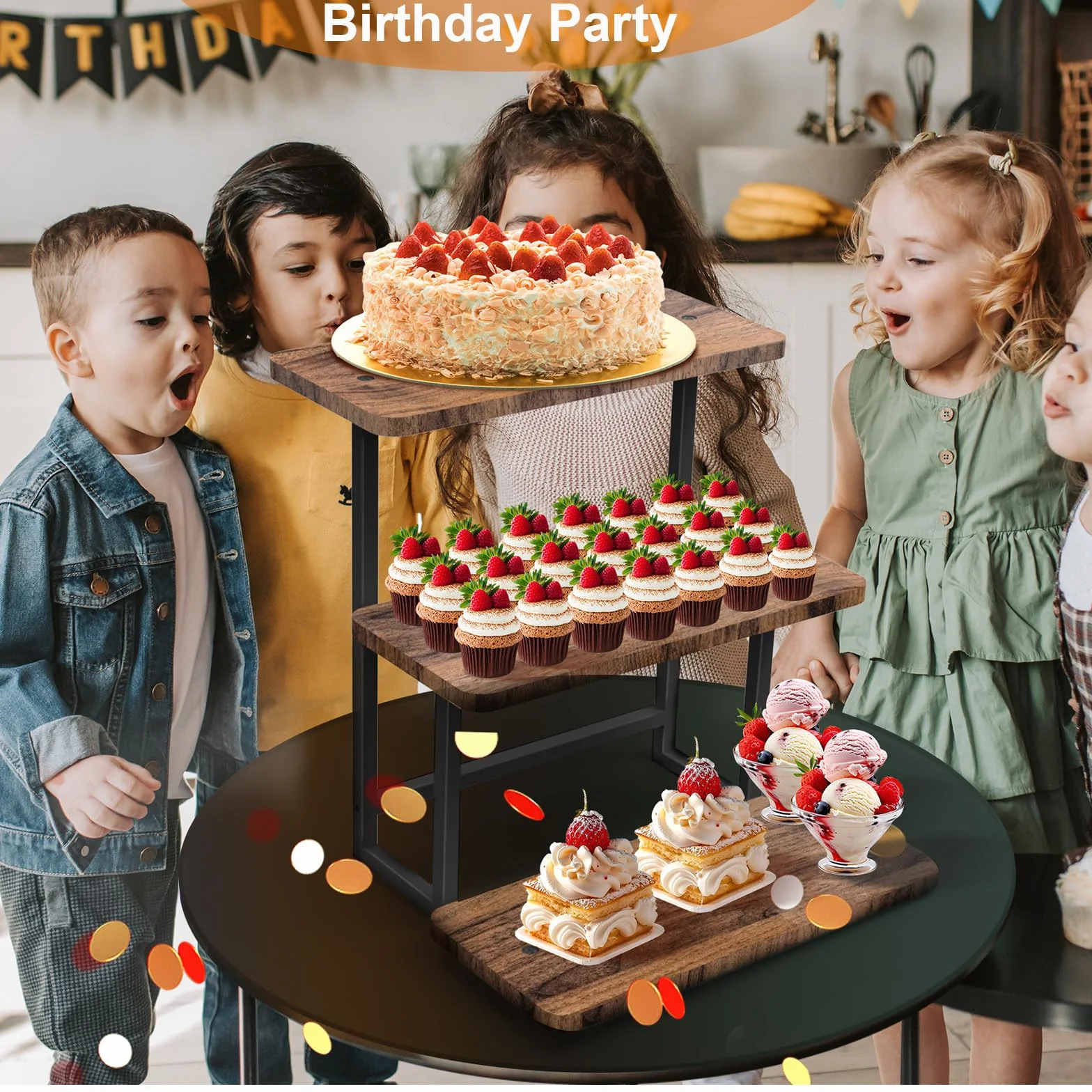 3 Livelli Alzata per Cupcakes, Alzata Per Torte Display, Alzatine per Allestimenti per 63 Cupcakes, Espositore in legno per Dolci e Frutta, Nuziali Compleanno Partito Buffet Baby Shower