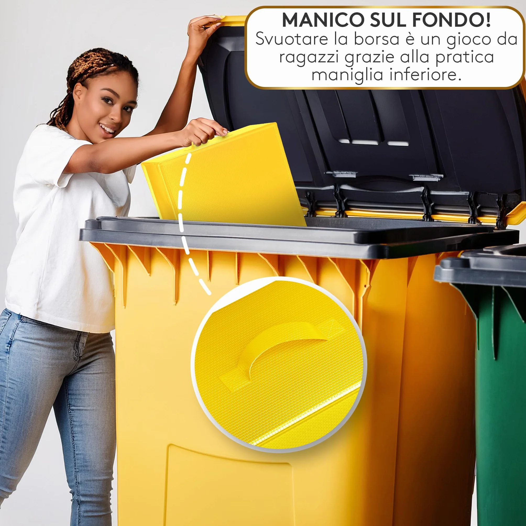 Borse Raccolta Differenziata - 3 Bidoni Differenziata da Interno ed Esterno per Carta, Plastica e Vetro - Set Pattumiera Differenziata 3 Scomparti - Pattumiera Sottolavello