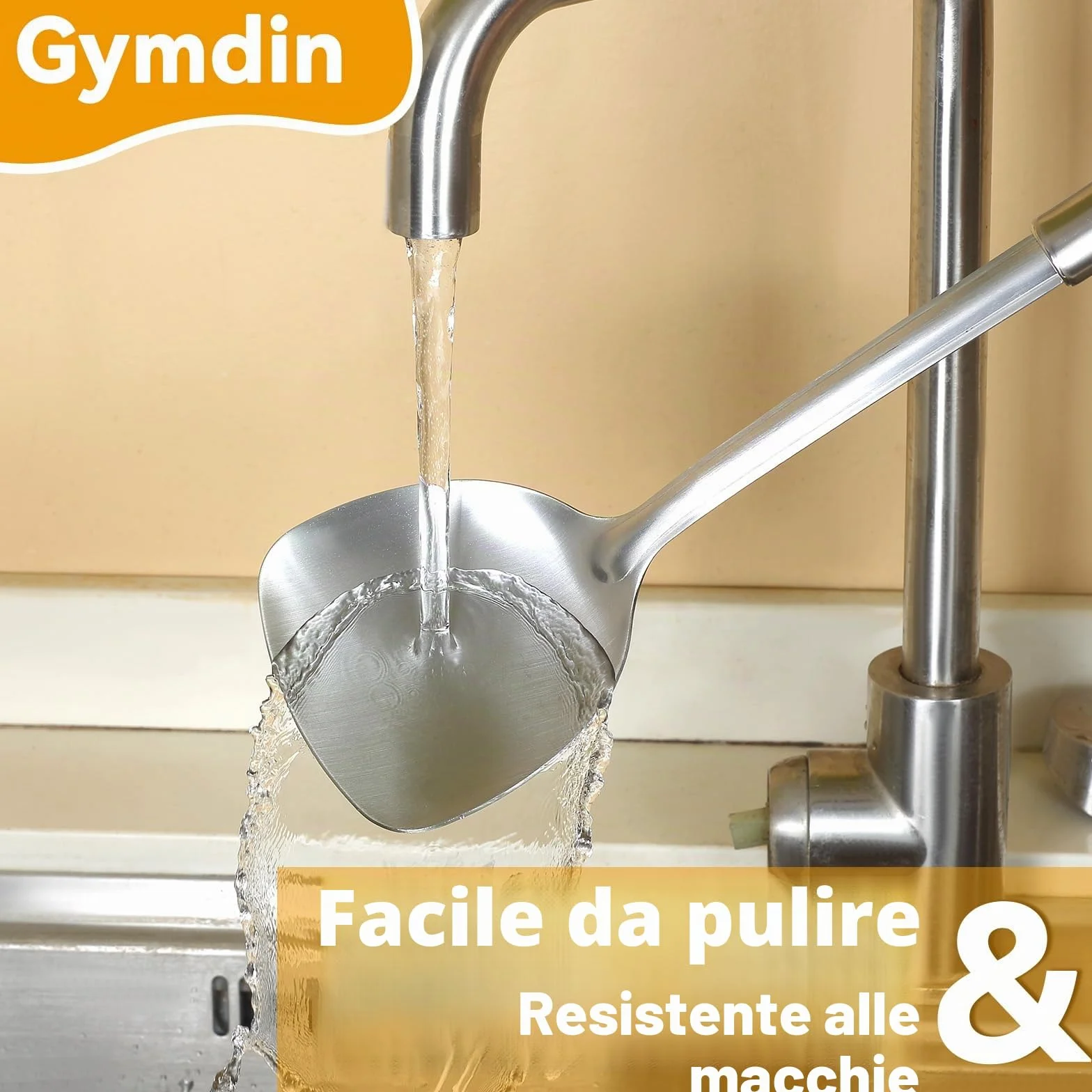 Set 7 utensili cucina acciaio inox con manico appendibile lavabile in lavastoviglie