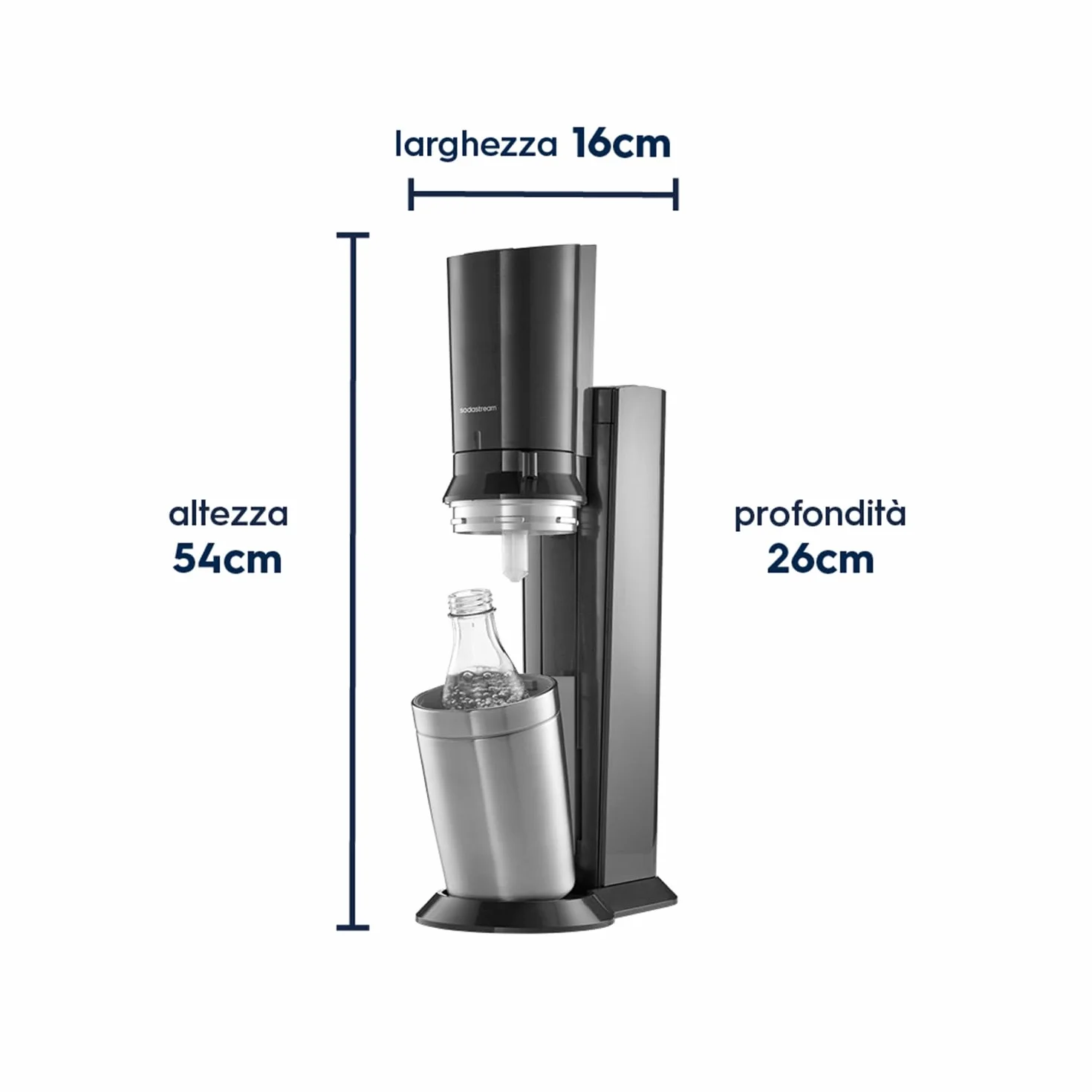 SodaStream Crystal Gasatore d’acqua CO₂ Quick Connect 60 L 2 bottiglie vetro 0,7 L nero