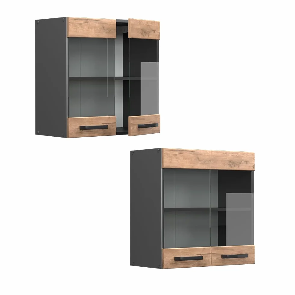 Vicco Mobile da cucina in vetro R-Line, Rovere dorato, 60 cm, per la libera combinazione all'interno di sistemi cucina modulari