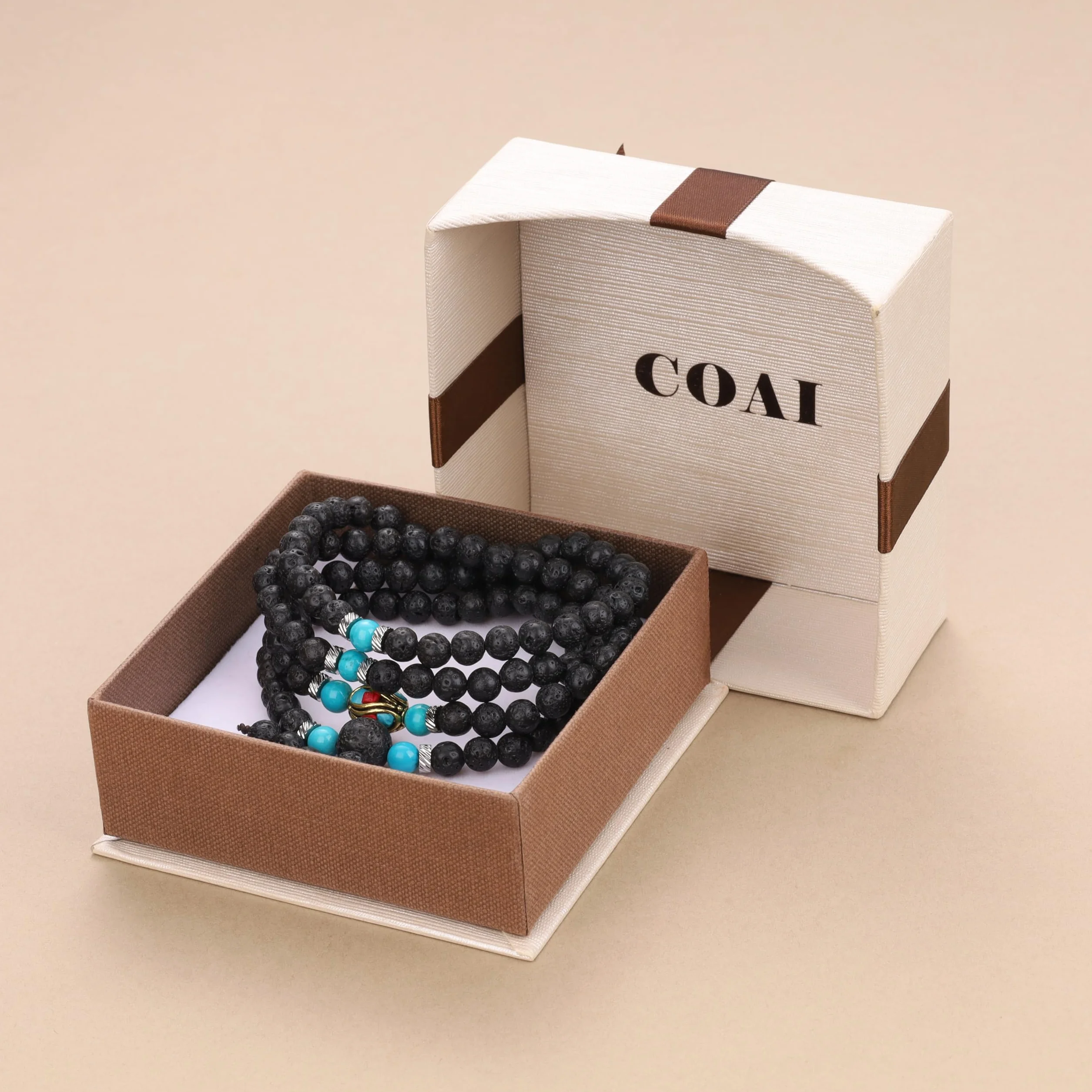 COAI Collana Mala 108 Grani, Bracciale Japamala Multistrato 108 Perle in Pietre Naturali, Bracciale per Oli Essenziali Uomo Donna