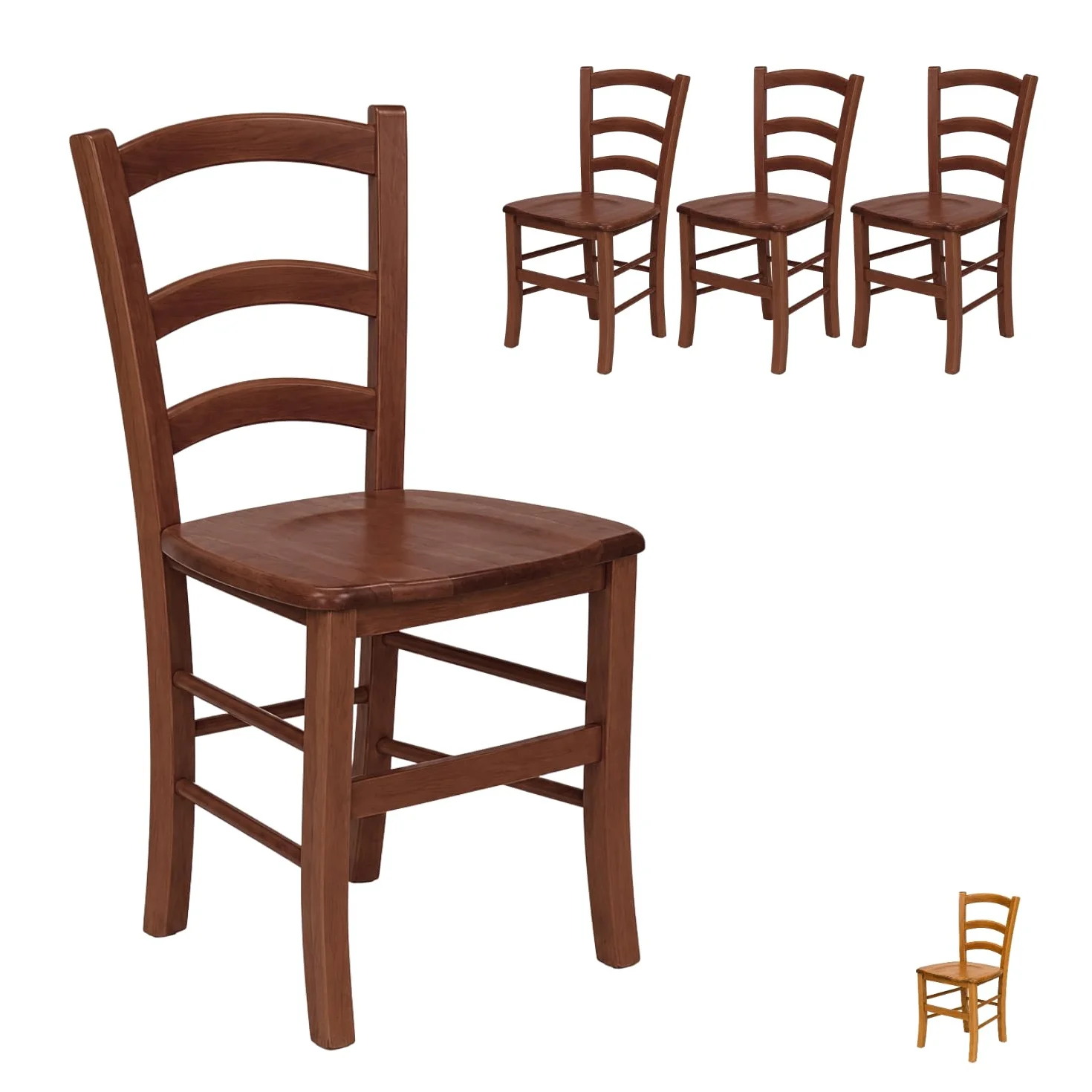 VIRSUS Set 4 Sedie Paesana in Legno Massello, Misura 43x42x86 cm, Sedia Tradizionale Robusta, per Casa, Cucina, Agriturismo, Ristorante, Made in Italy (Noce Scuro)