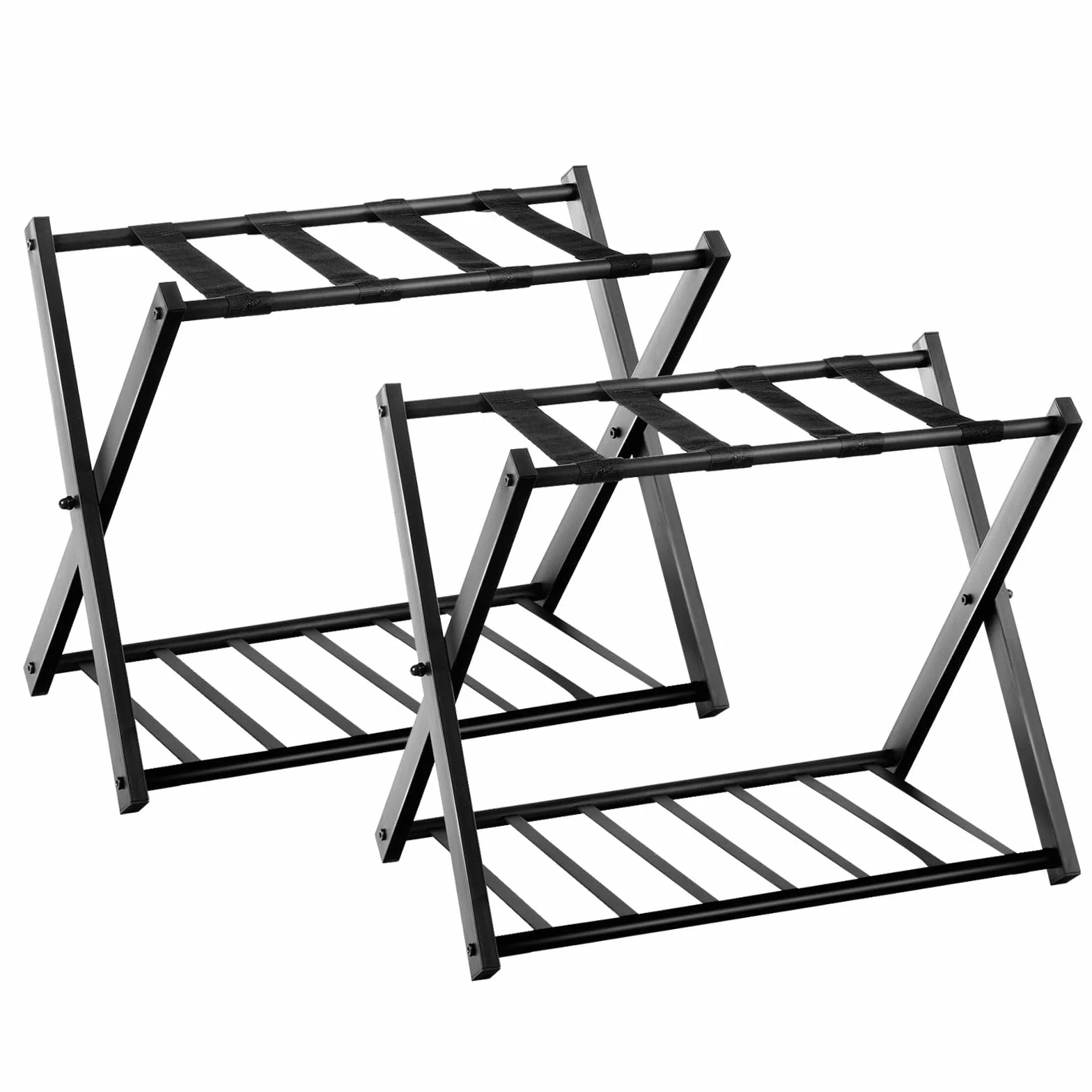 HOMASIS 2 Portavaligie Pieghevole 2 Sgabelli Reggivaligia in Metallo 68 x 43 x 56 Nero