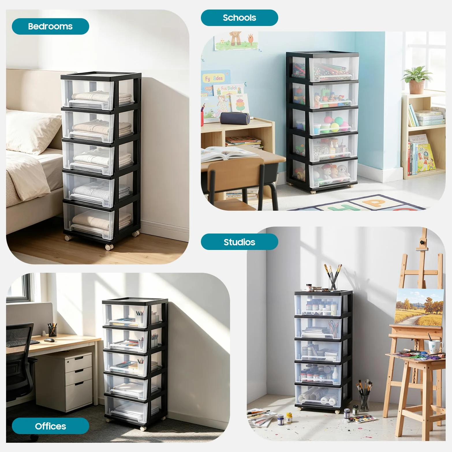 Organizer con 5 cassetti, per camera da letto, cassettiera, cassettiera con ruote, per corridoio, soggiorno, bagno, scuola, ufficio