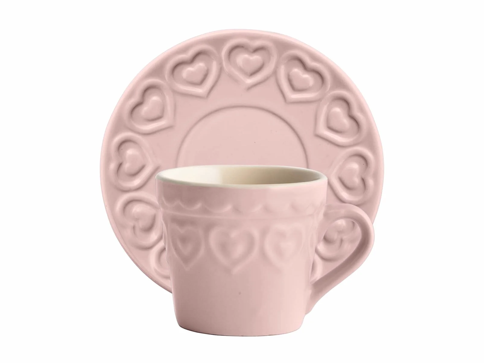 H&H Fairylove Confezione 4 Tazze caffè con Piattino, Stoneware, Rosa, 4 unità