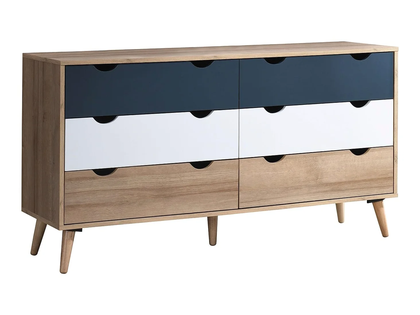 Vente-unique - Comò 6 cassetti le, Bianco e Blu marine - LURVIA