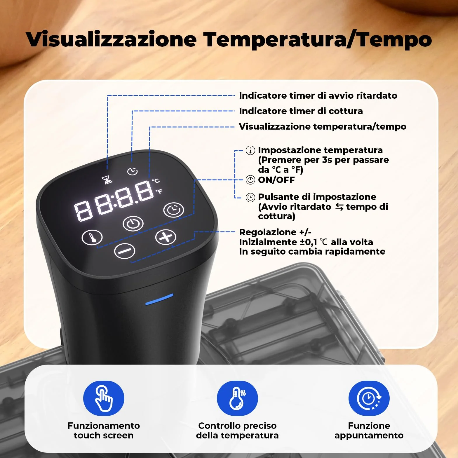 Sous Vide Roner 1000W Cucina a Bassa Temperatura Circolatore Termico Professionale