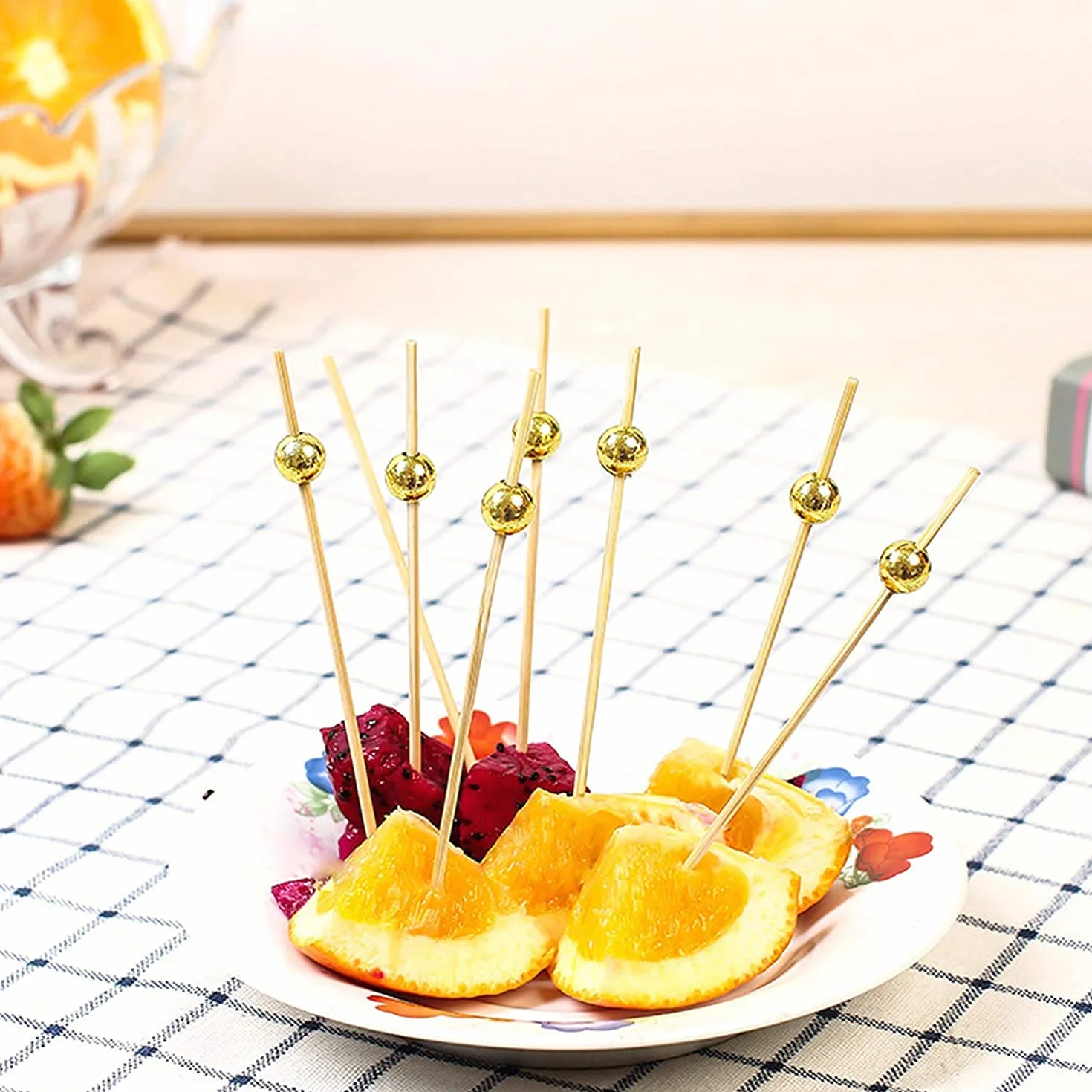 Bastoncino da Cocktail 200 Pack Stuzzicadenti Decorazione Frutta Cupcake Toppers Perle d'oro Argento