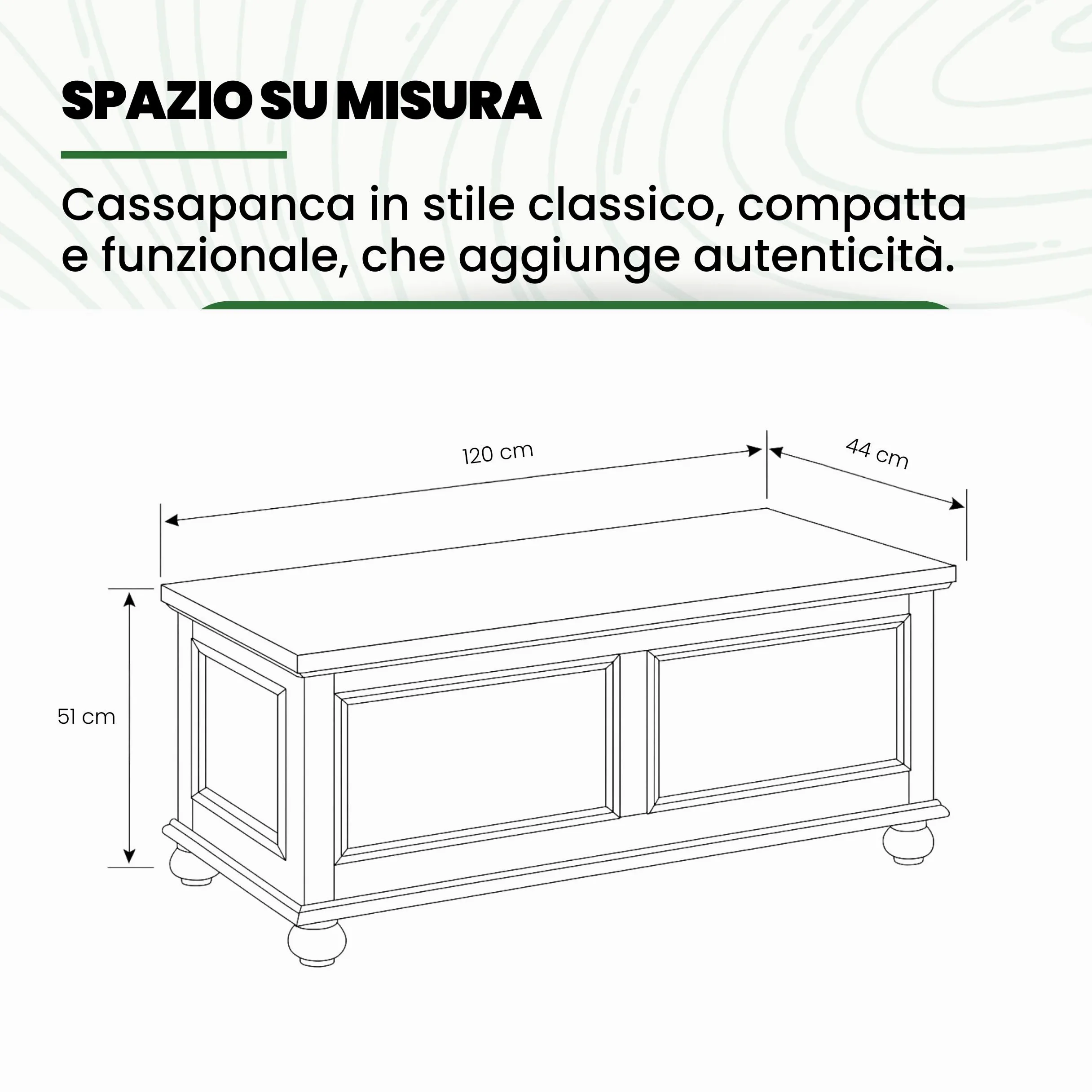 Mar.c.a. Design - Cassapanca in Legno da Interno 1 Anta 120x44x51 cm - Cassapanca con Piedini a Cipolla Made in Italy