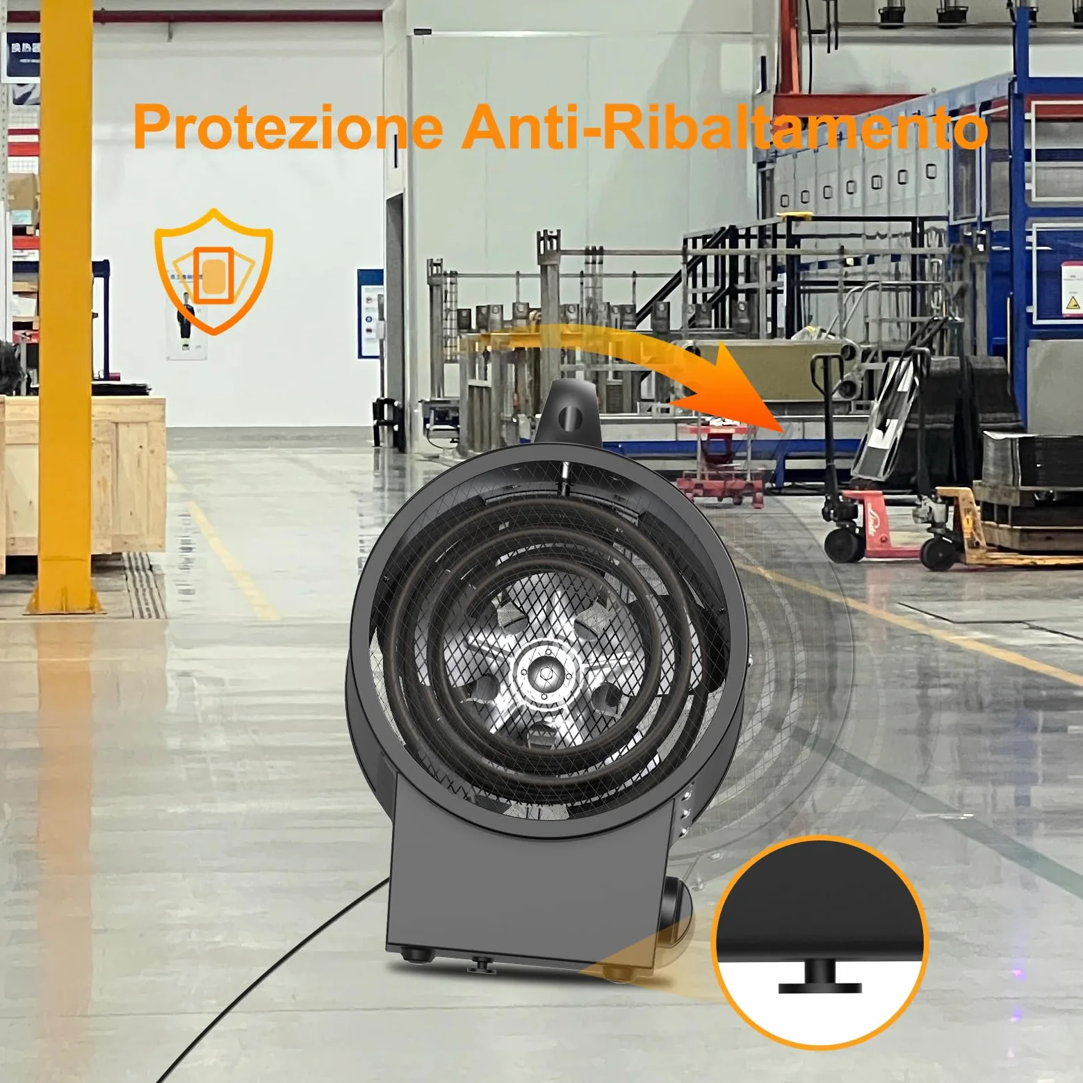 Termoventilatore 5000W - Stufetta Elettrica Portatile - Riscaldamento Industriale - Maniglia, Termostato e Protezione da Surriscaldamento (Nero)