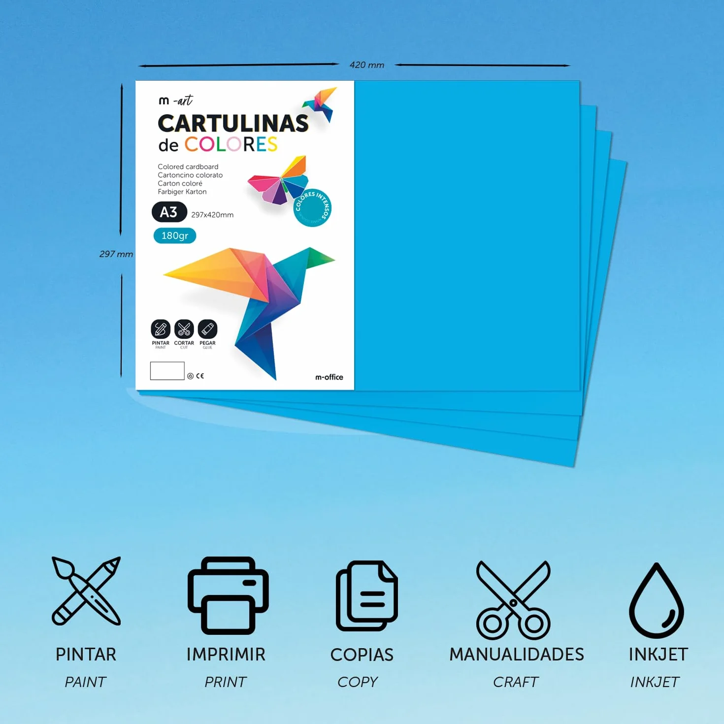 Cartoncino colorato A3 180 g pastello per artigianato e stampa 50 sztuk