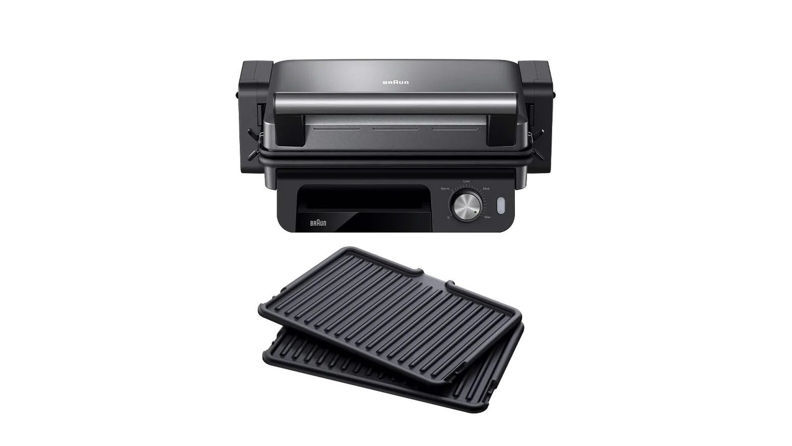 Braun MultiGrill CG5033IGY Bistecchiera Elettrica, Griglia a contatto con manopola, regolazione temperatura, 3 Posizioni di Cottura, Piastre Removibili e Lavabili, piastra aperta 30x22cm, 2000W, Nero