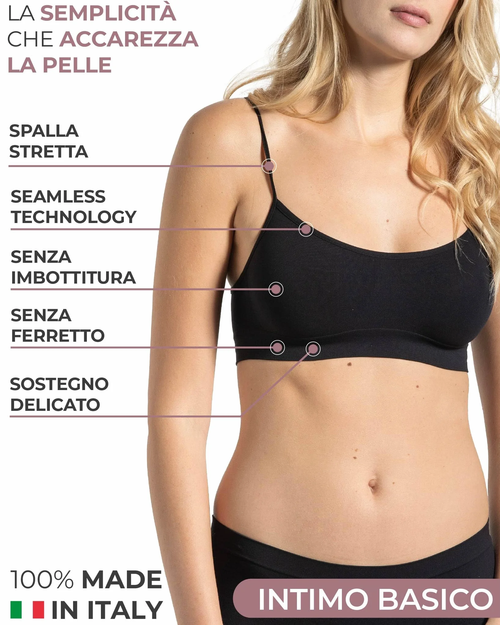 Risalti Bralette Donna Senza Cuciture Reggiseno Senza Ferretto 3 pz Microfibra Elasticizzata Made in Italy