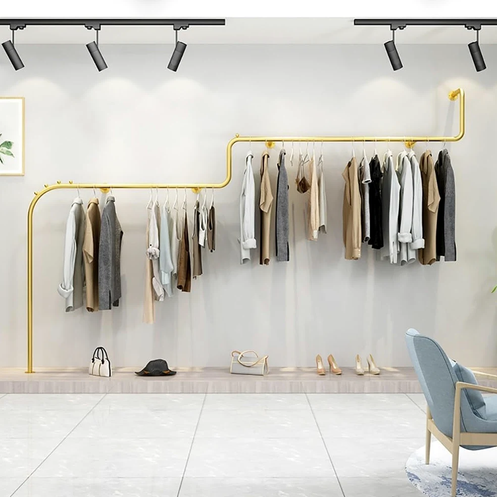 Appendiabiti da Parete Dorato, Appendiabiti da Sposa Industriale Moderno per Negozio di Abbigliamento, Espositore per Negozio di Abbigliamento Boutique Creativo