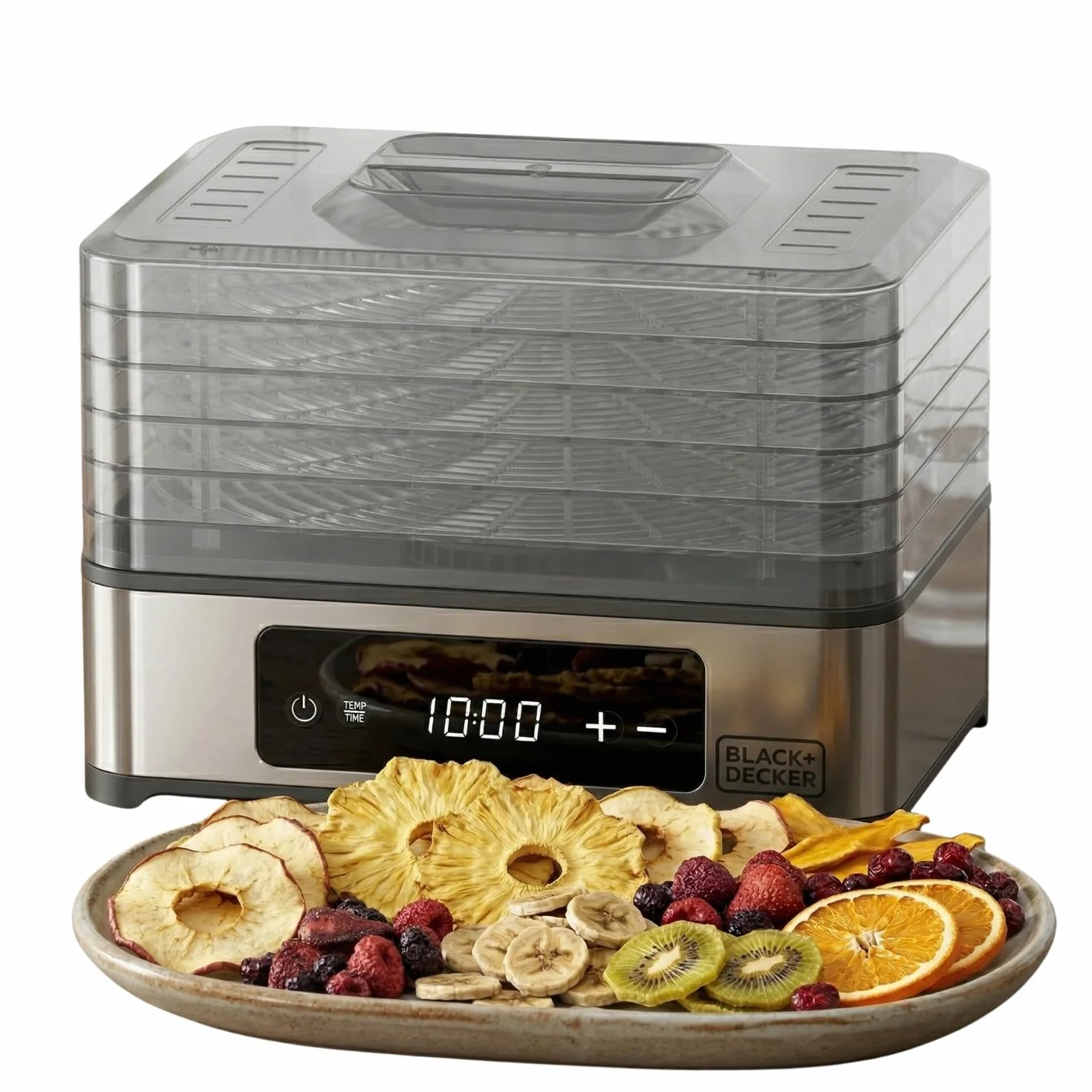 Black+Decker - essiccatore alimentare 400W | 5 vassoi trasparenti 29x21 cm | pannello digitale touch | temperatura regolabile 35-70°C | timer 48h | spegnimento automatico | senza BPA