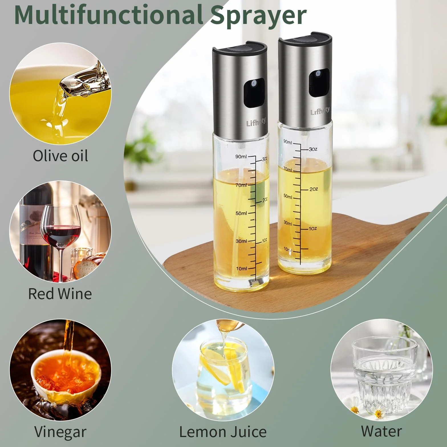 Spruzzatore Olio 2 Pezzi, Spruzzino Olio per Friggitrice Aria, Oliera Spray da Cucina