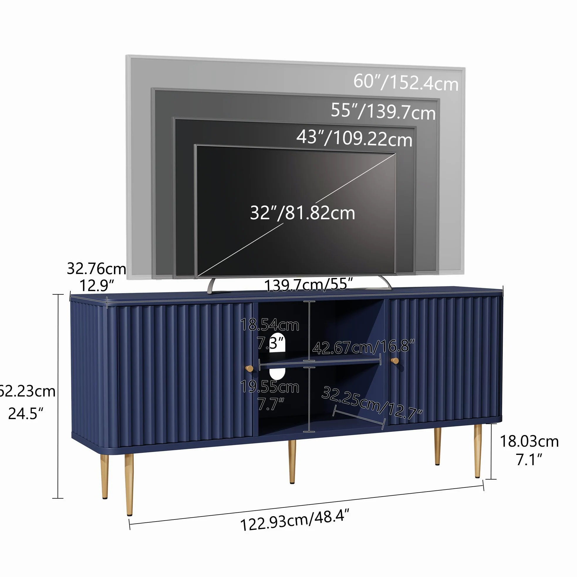 Mobile TV Soggiorno con 2 Ante, Mobile Porta TV Moderno in Legno per TV 55 Pollici fino a 65", Mobile TV Basso per Soggiorno, Camera da Letto
