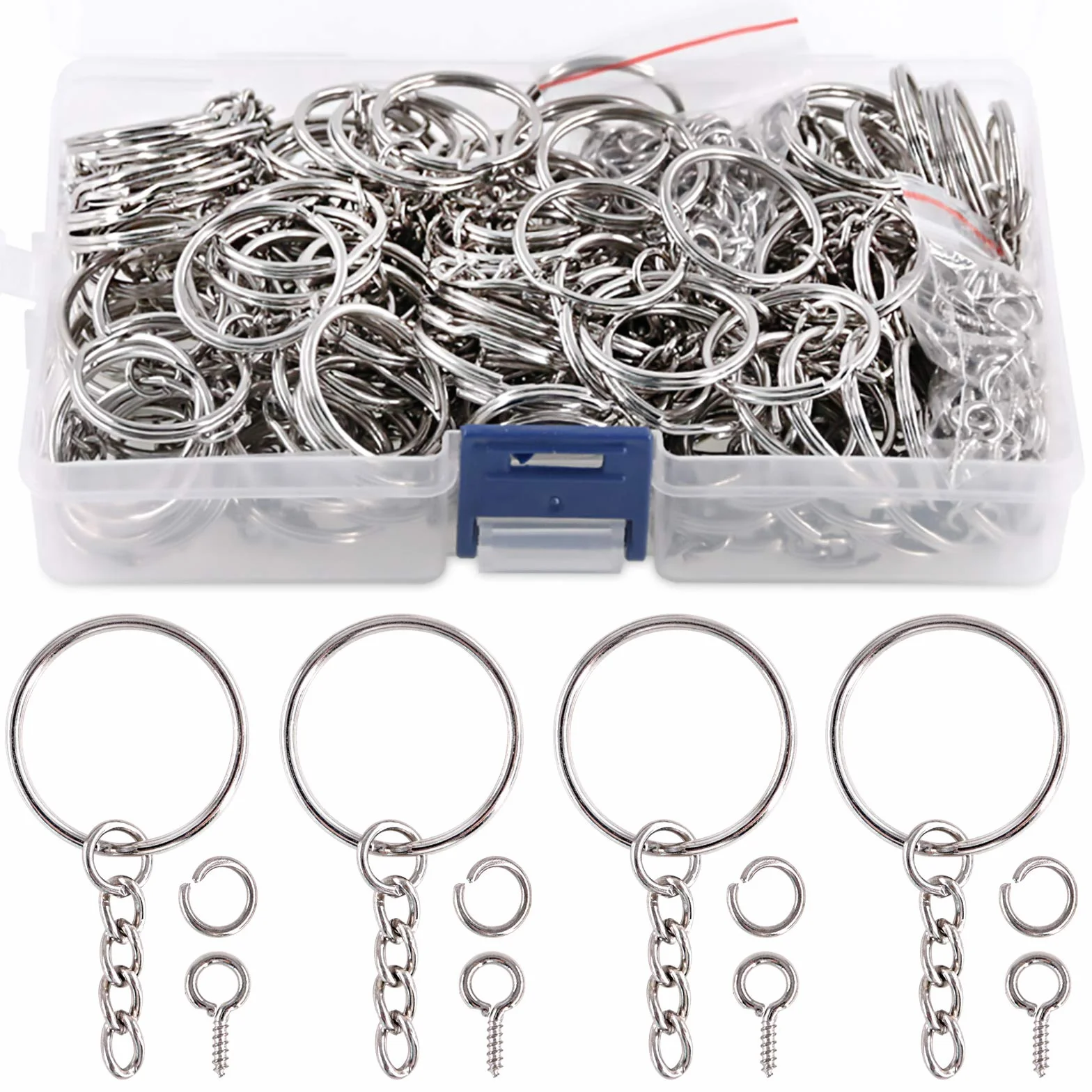 Swpeet, kit di anelli portachiavi argentati da 25 mm, confezione da 450 pezzi, include 150 anelli portachiavi con catena e 150 anelli di salto con 150