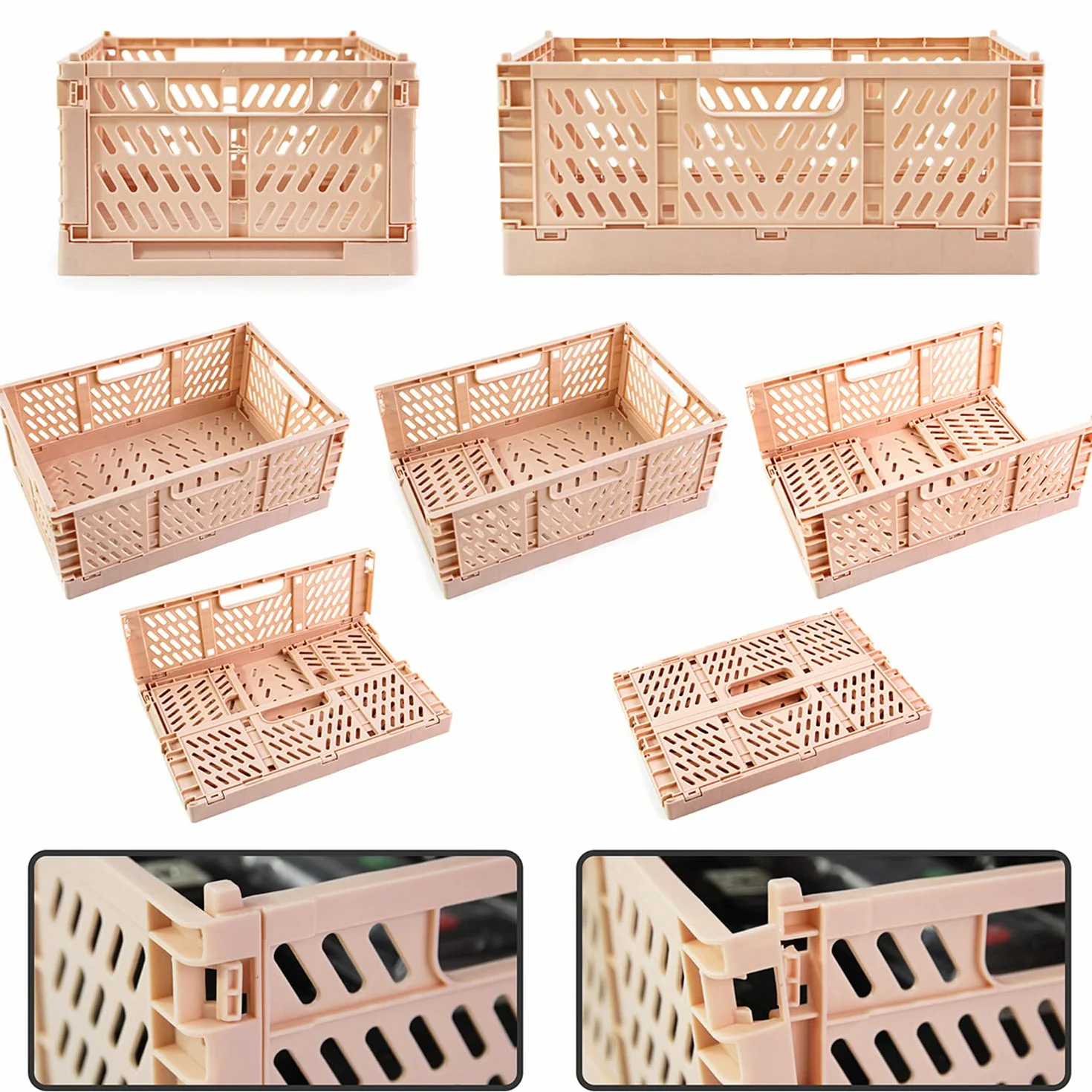 Spesh scatole pieghevoli impilabili portaoggetti in plastica con manici 22x15x9 cm Rosa Grigio