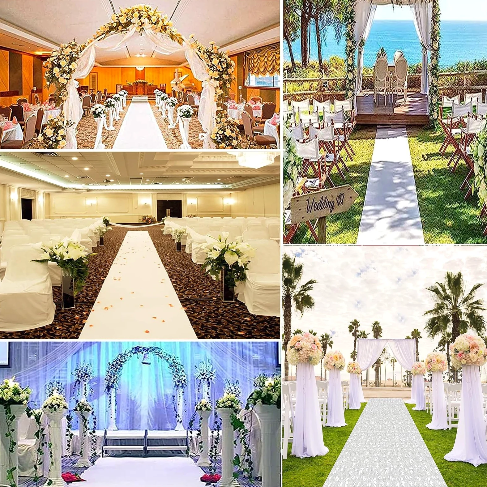 Tappeto bianco per corridoio nuziale, spessore 2 mm, resistente all'usura, tappeto antiscivolo per eventi, per feste, matrimoni, balli, affari, decorazione da spiaggia