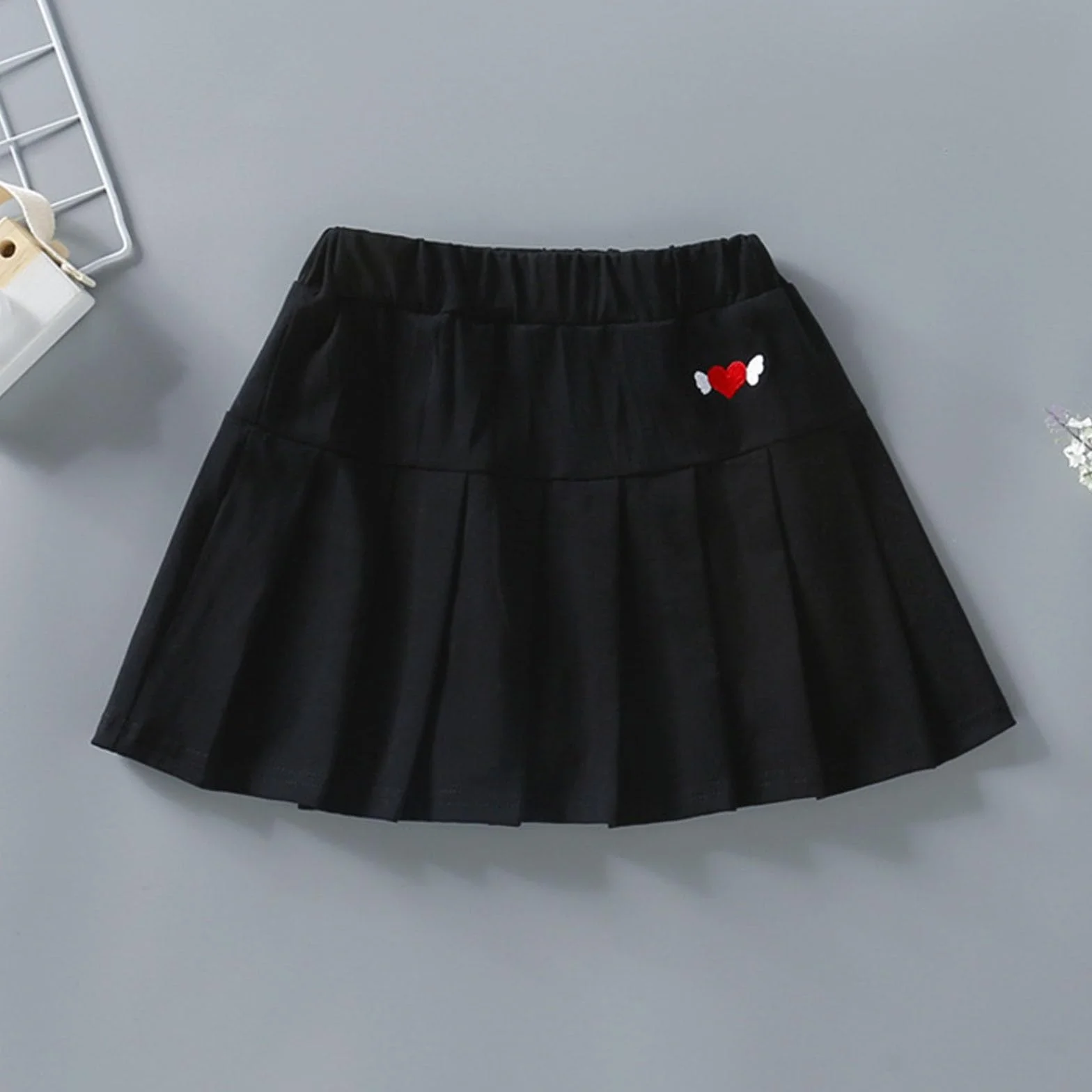 Gonna da donna in velluto a coste per bambini, a svasata, pieghettata, blu scuro