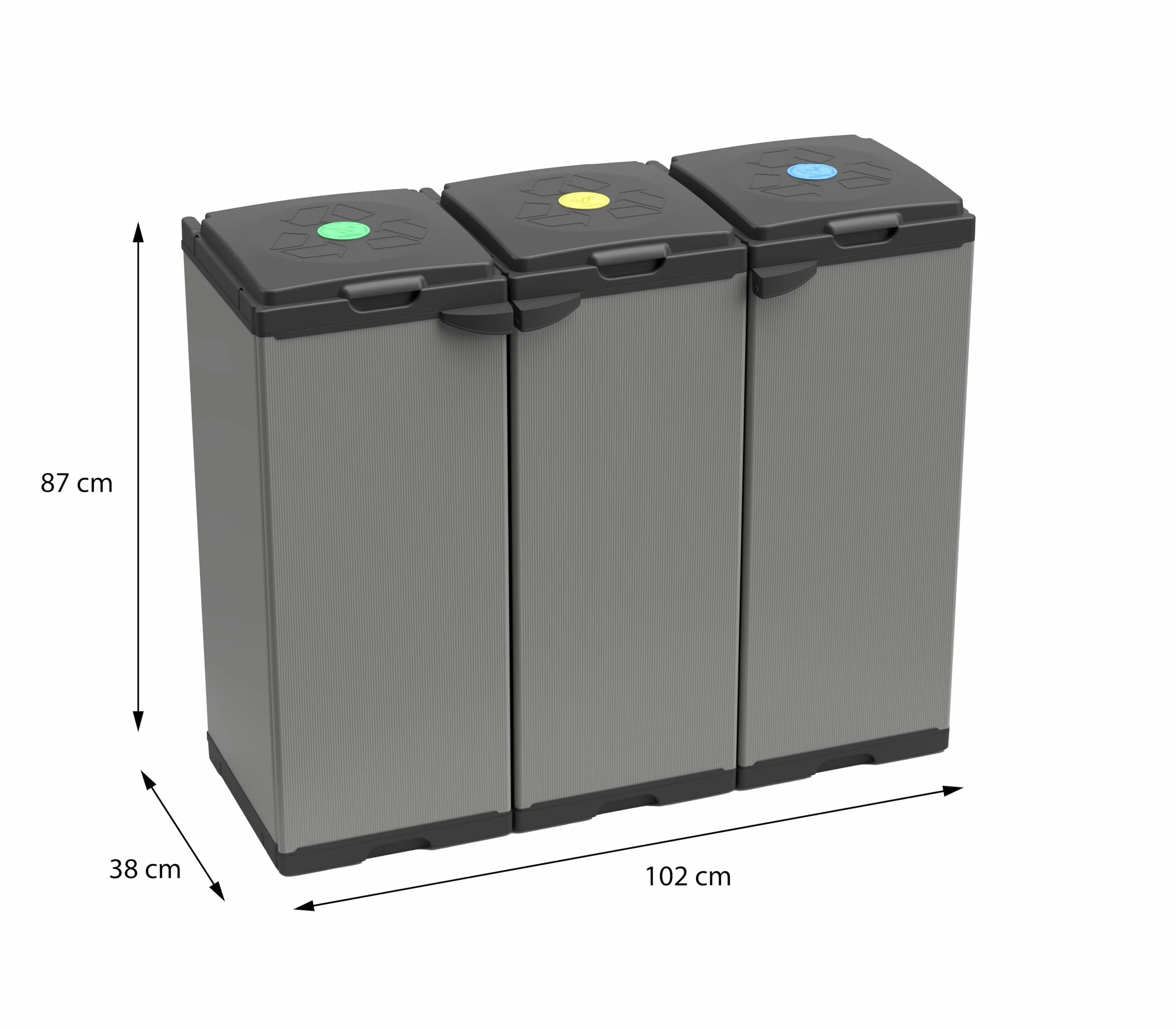Adventa: Mobile Portasacco Tris per Raccolta differenziata in Plastica, Facile da Montare, Modular System, adatto a Sacchi da 80-110 L, 102L x 38P x 87H cm