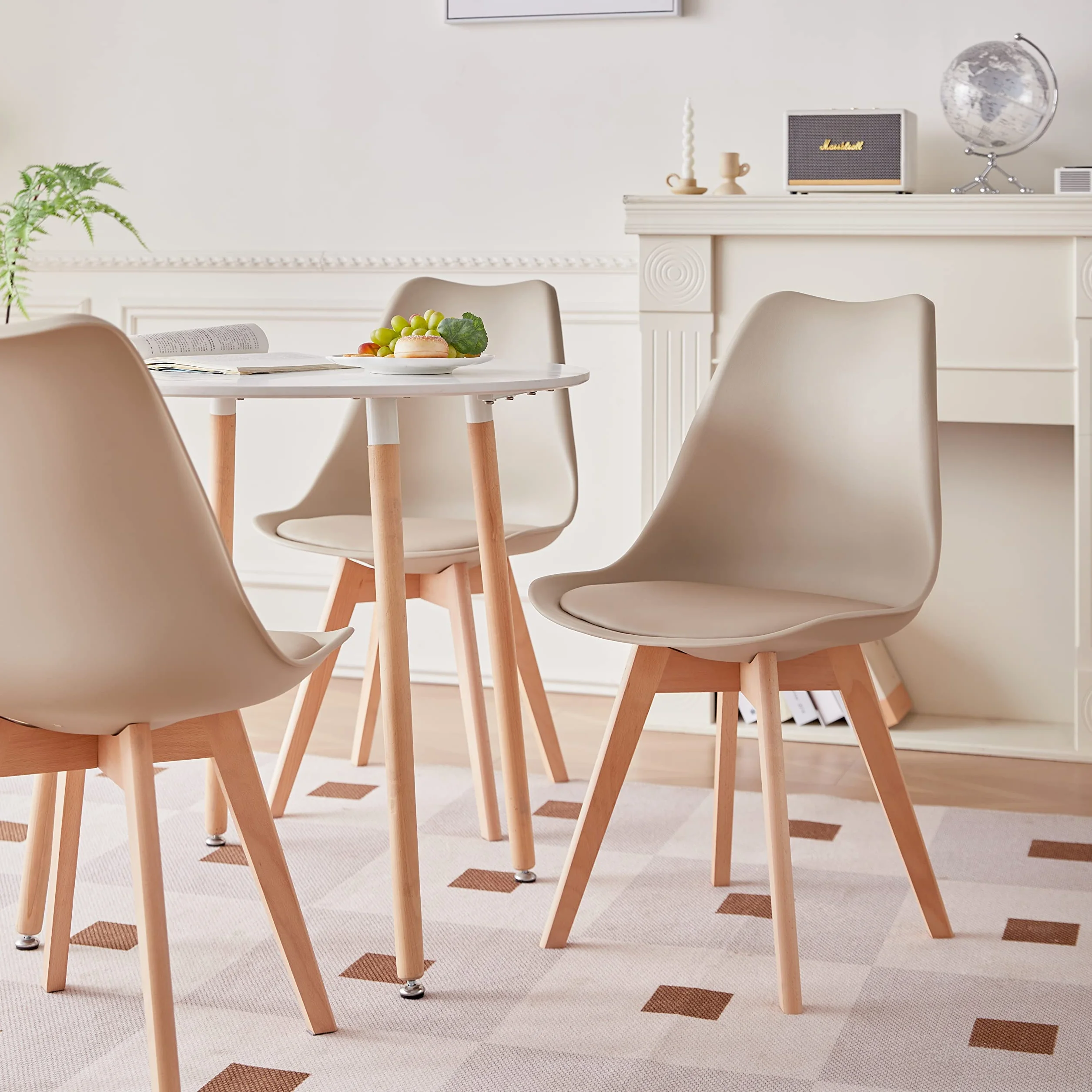 GrandCA HOME Tavolo da Pranzo e 4 Sedie da Pranzo Set da Pranzo Moderno, Struttura di Giunzione Tavolo Rotondo da Tavolo e Sedie da Cucina Beige